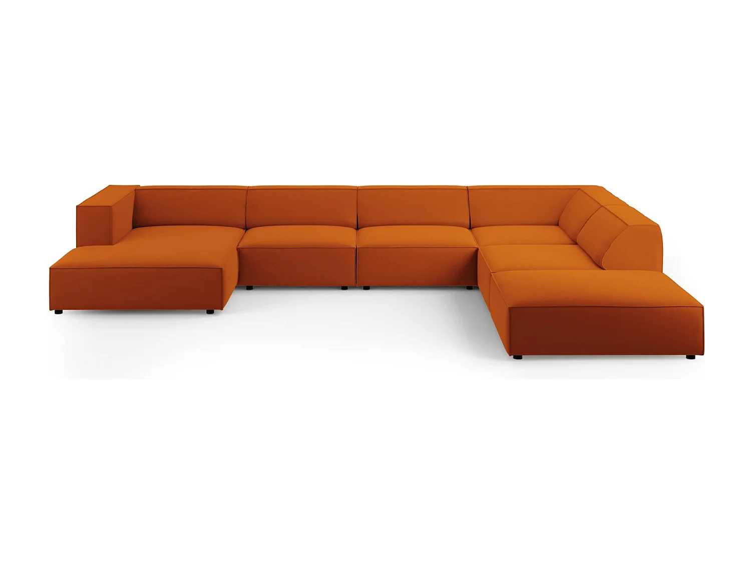 Cosmopolitan Design - Sofá de canto direito panorâmico "Arendal" 7 lugares em veludo terracota - 364x262x70cm