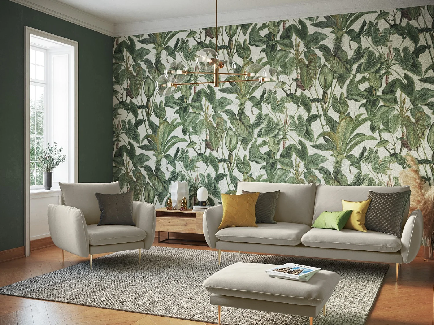 Cosmopolitan Design - Canapé "Vienna" 3 places en velours beige - 200x92x95cm