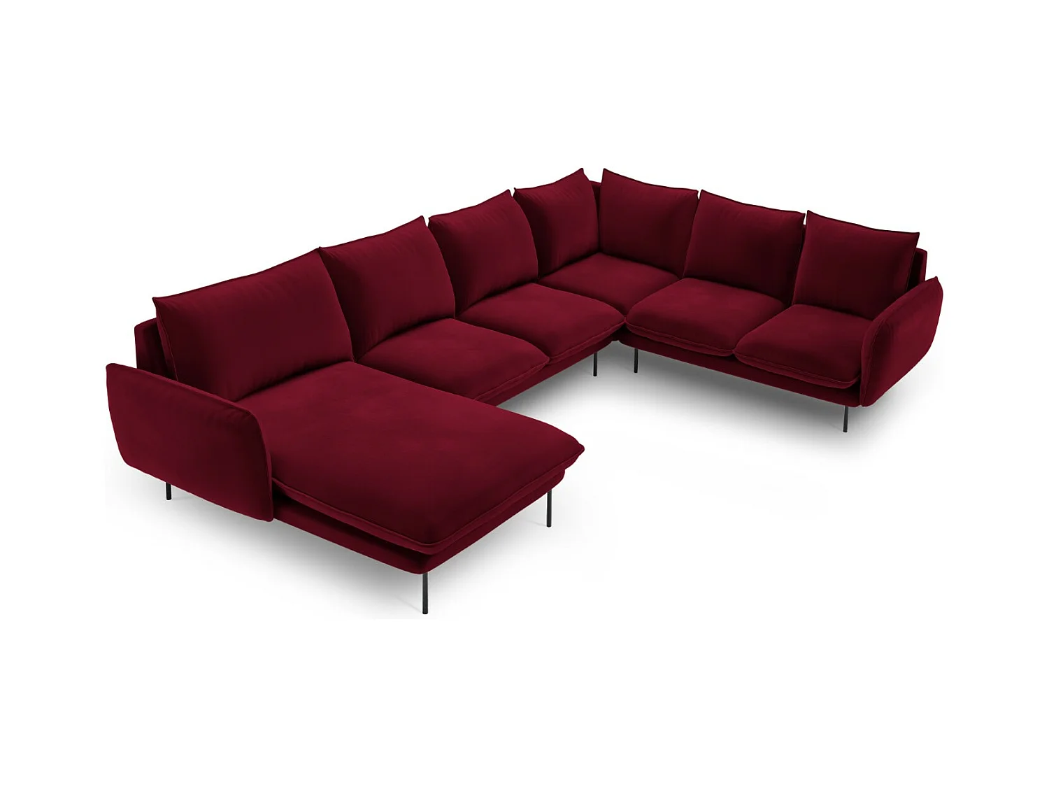 Cosmopolitan Design - Panoramische hoekbank rechts "Vienna" 7 zitplaatsen, Flueel, Rood - 330x235x95cm