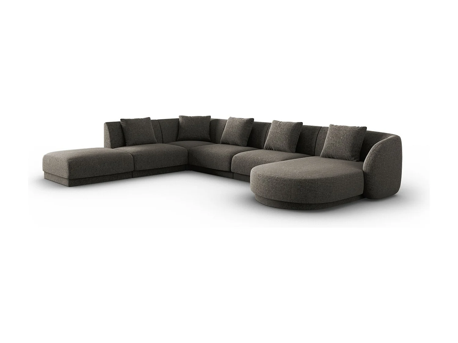Cosmopolitan Design - 6-Sitzer Panoramasofa links "Tulum" aus Chenille-Stoff grau - 330x255x70cm