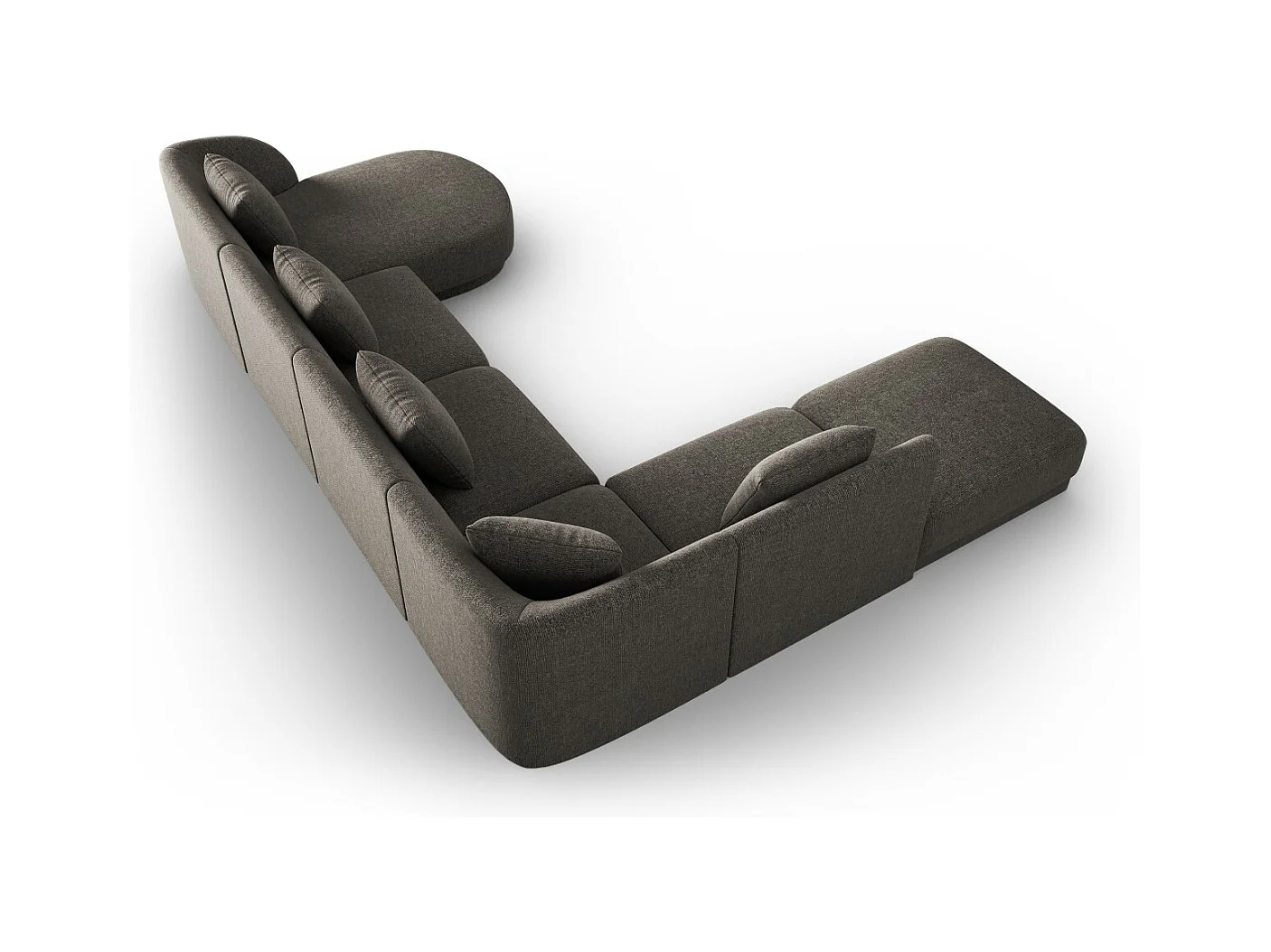 Cosmopolitan Design - Sofá de canto panorâmico à esquerda "Tulum" 6 lugares em tecido chenille cinza - 330x255x70cm