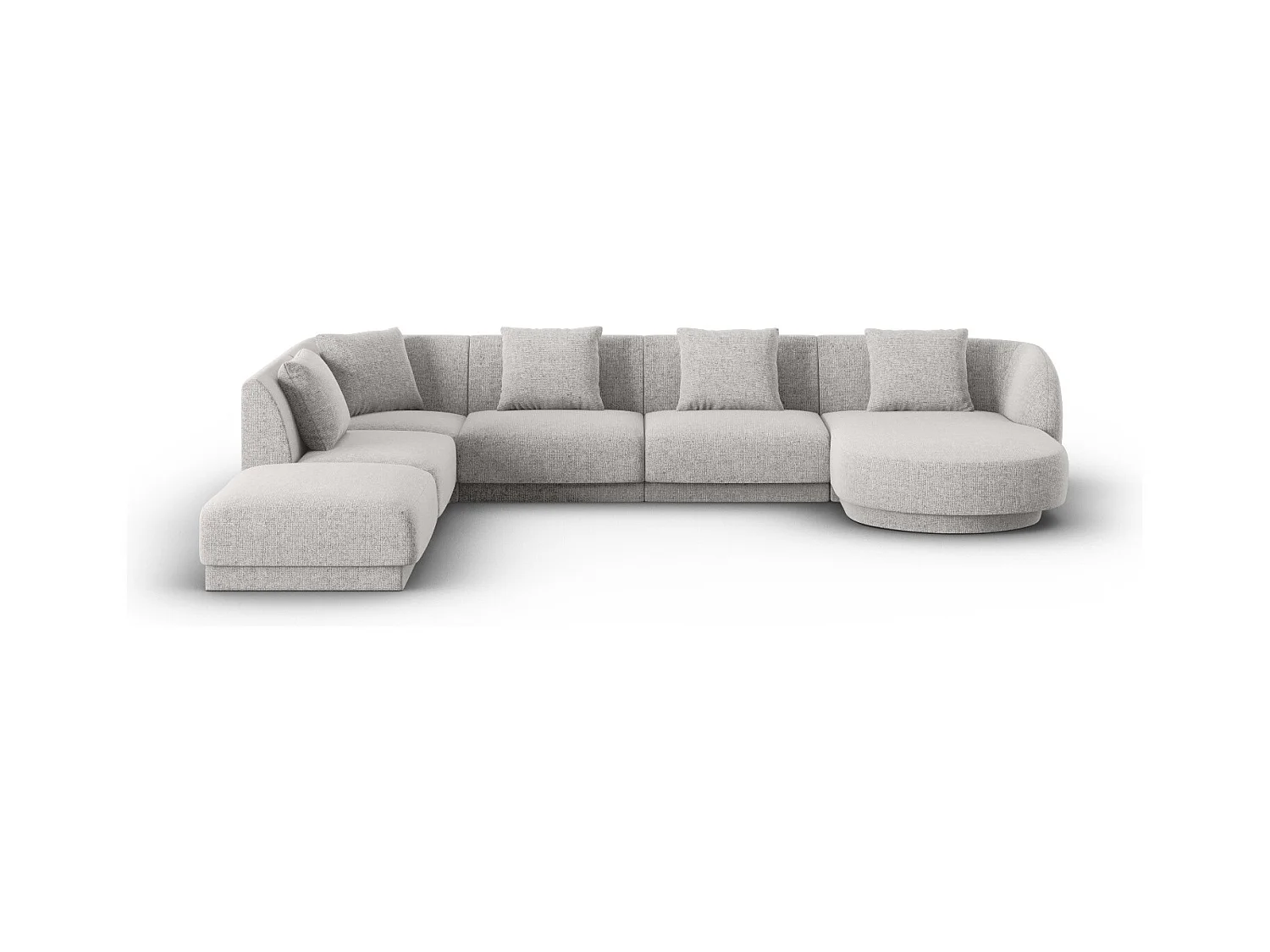 Cosmopolitan Design - Canapé d'angle gauche panoramique "Tulum" 6 places en chenille gris clair - 330x255x70cm