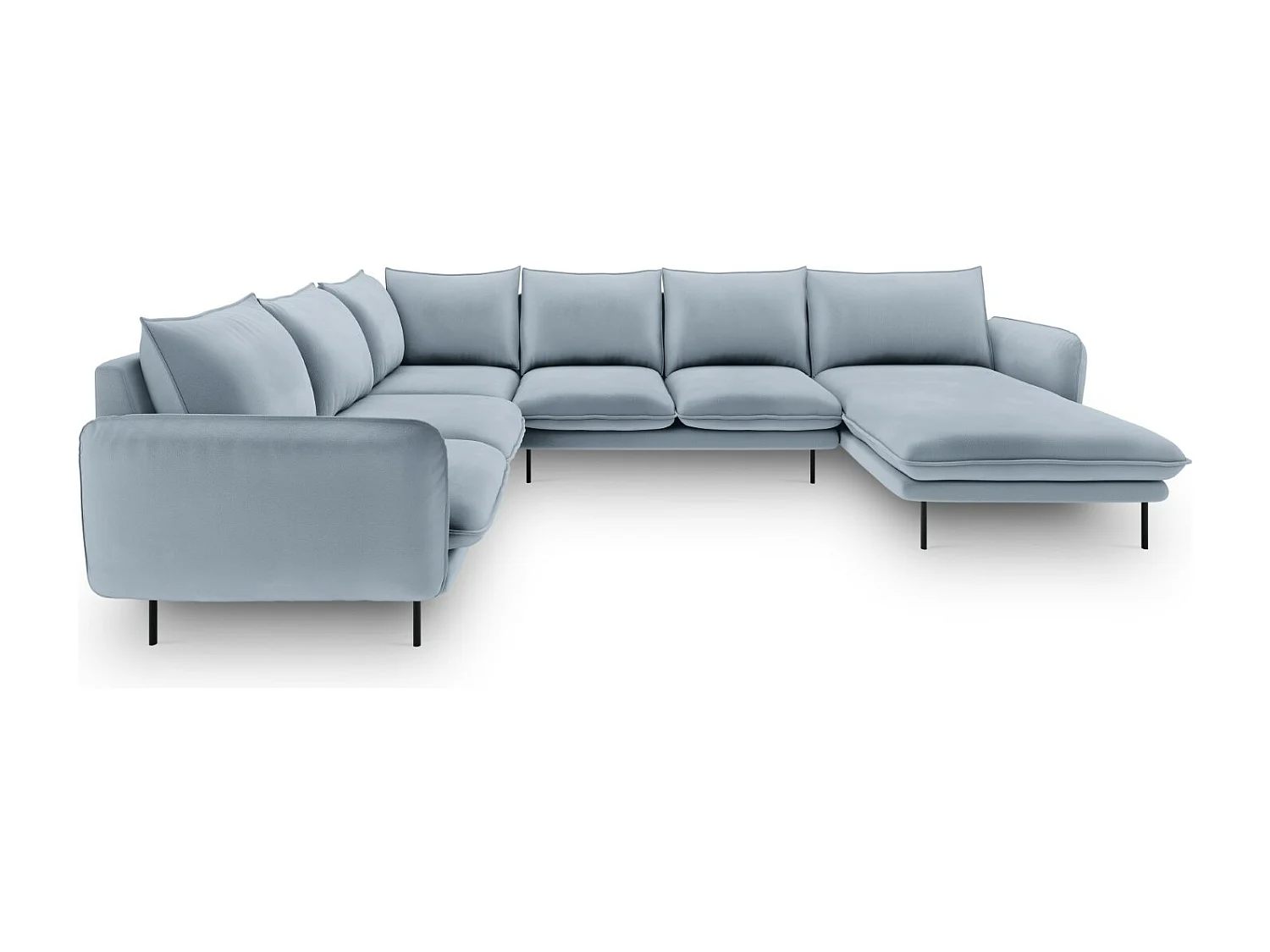 Cosmopolitan Design - Divano panoramico sinistro "Vienna" 7 posti in velluto azzurro - 330x235x95cm