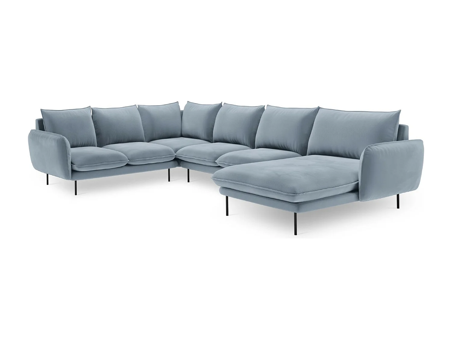 Cosmopolitan Design - Divano panoramico sinistro "Vienna" 7 posti in velluto azzurro - 330x235x95cm