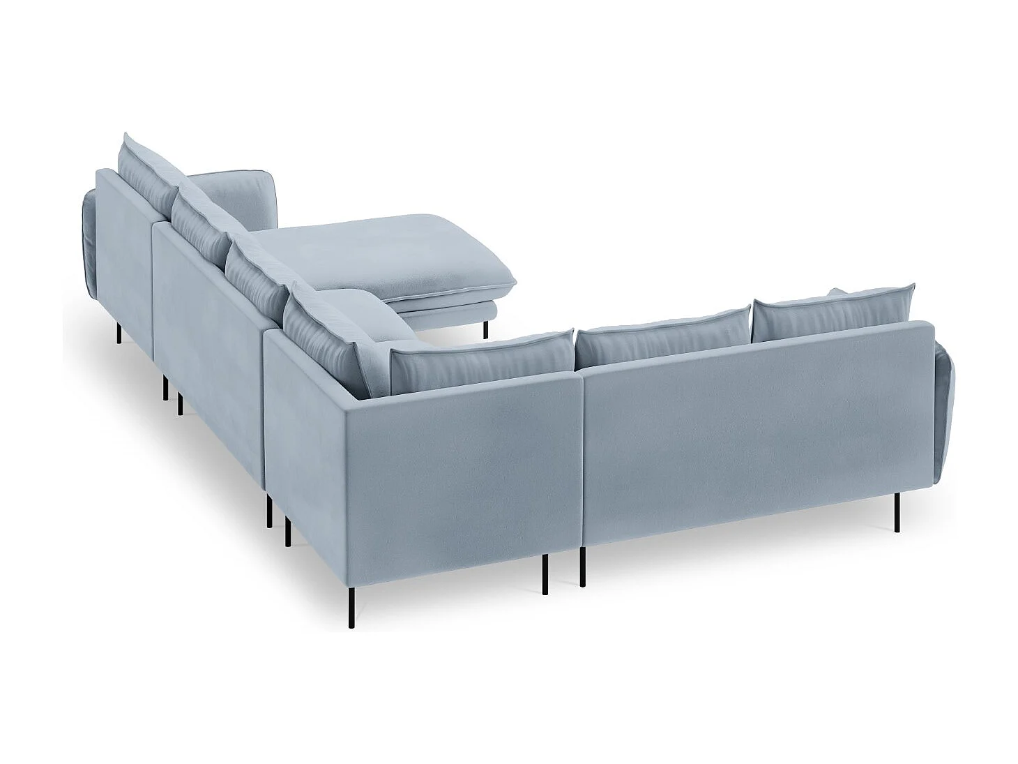 Cosmopolitan Design - Divano panoramico sinistro "Vienna" 7 posti in velluto azzurro - 330x235x95cm