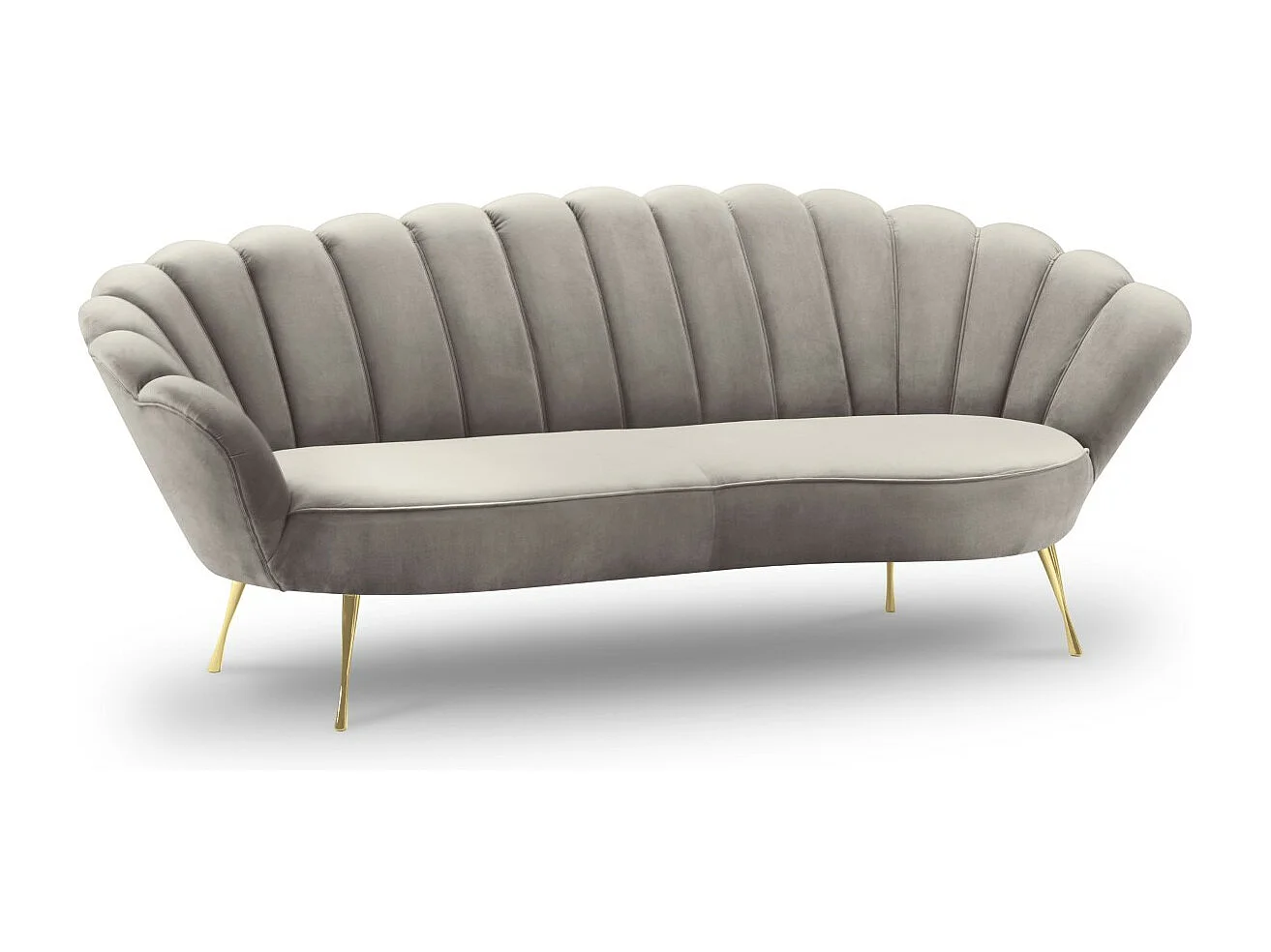 Cosmopolitan Design - Bank "Kingston" 3 zitplaatsen, Flueel, Lichtbeige - 224x95x85cm