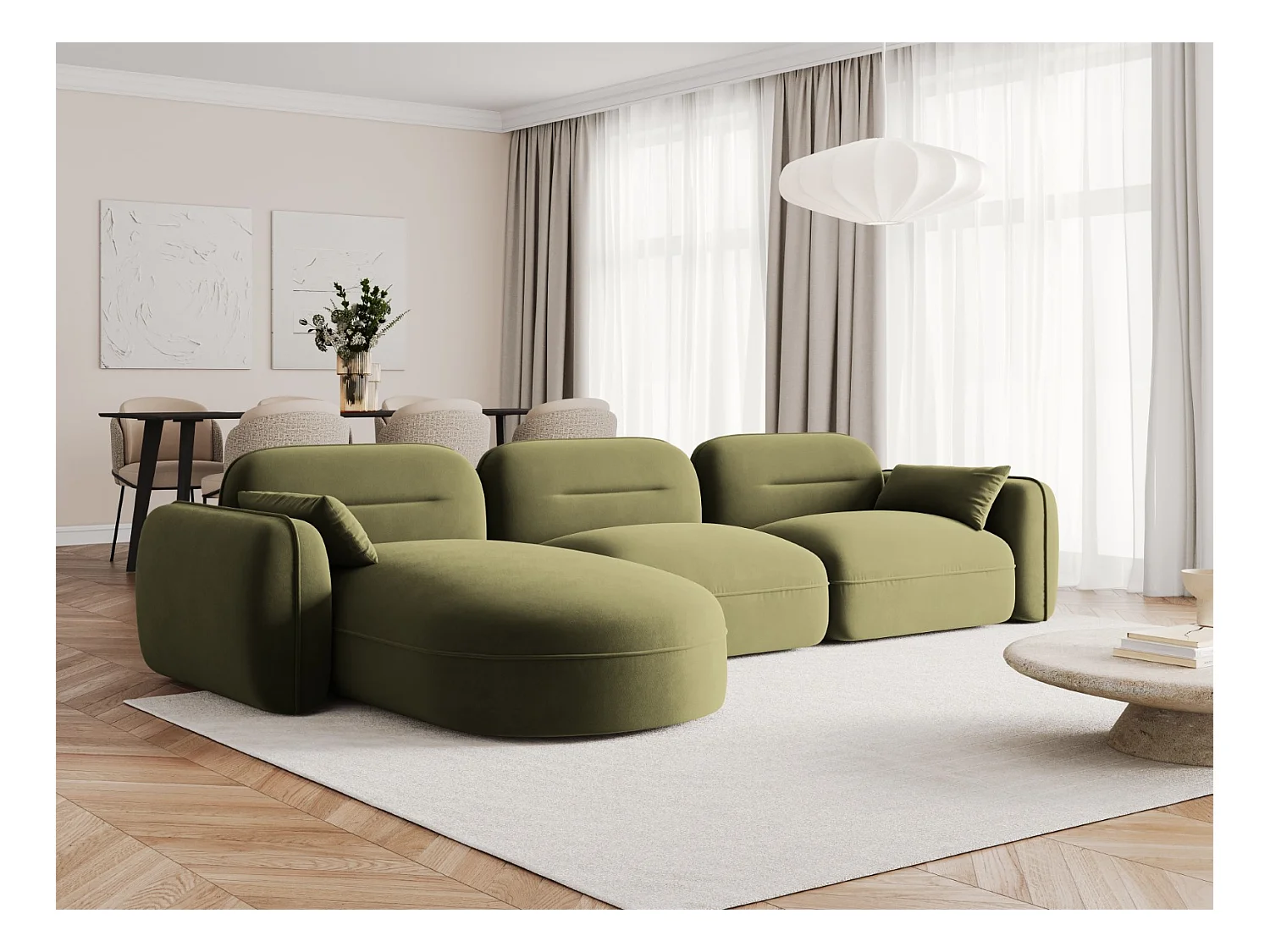Cosmopolitan Design - Canapé d'angle gauche modulable "Sydney" 4 places en velours vert clair - 320x165x70cm