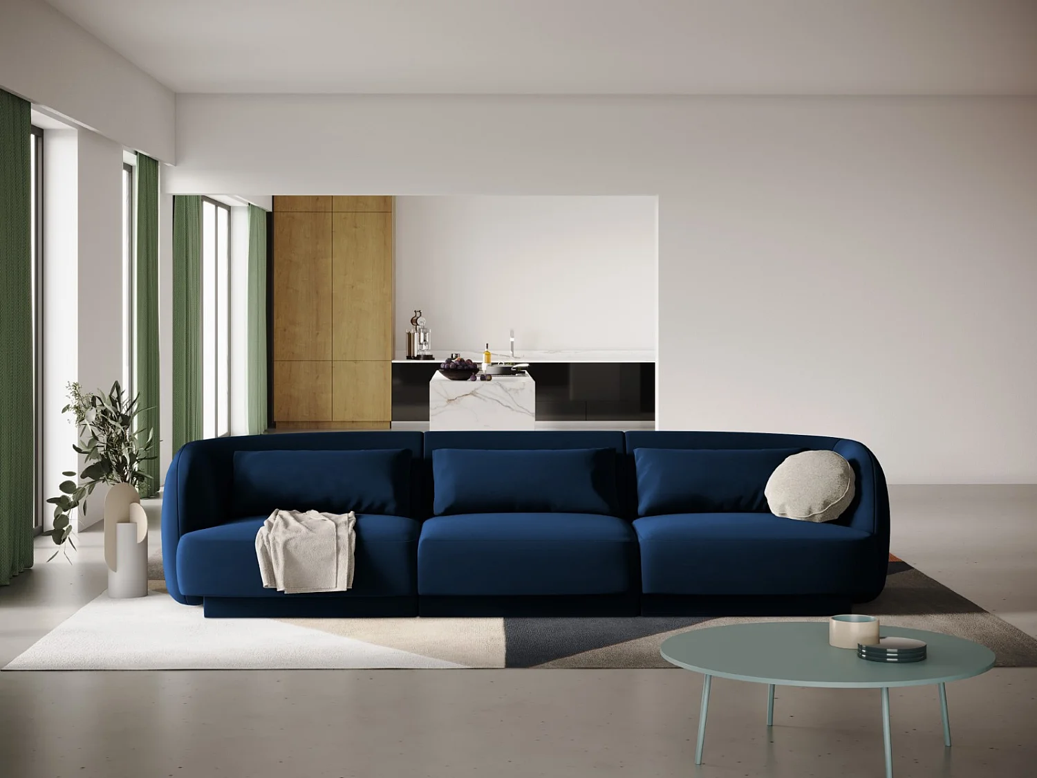 Cosmopolitan Design - Canapé "Tulum" 3 places en velours bleu roi - 255x90x70cm
