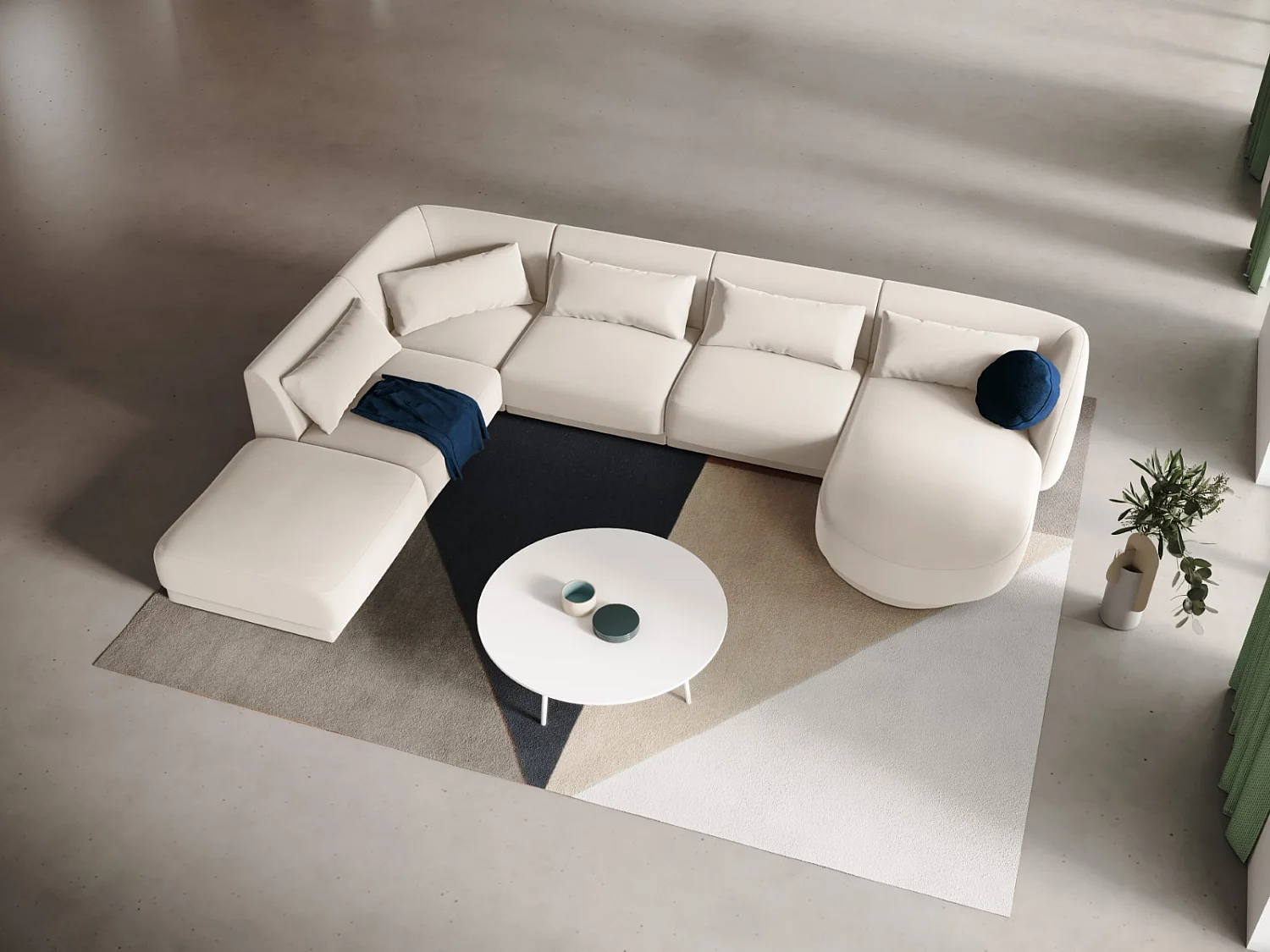 Cosmopolitan Design - 6-Sitzer Panoramasofa links "Tulum" aus Samt leichtes beige - 330x255x70cm