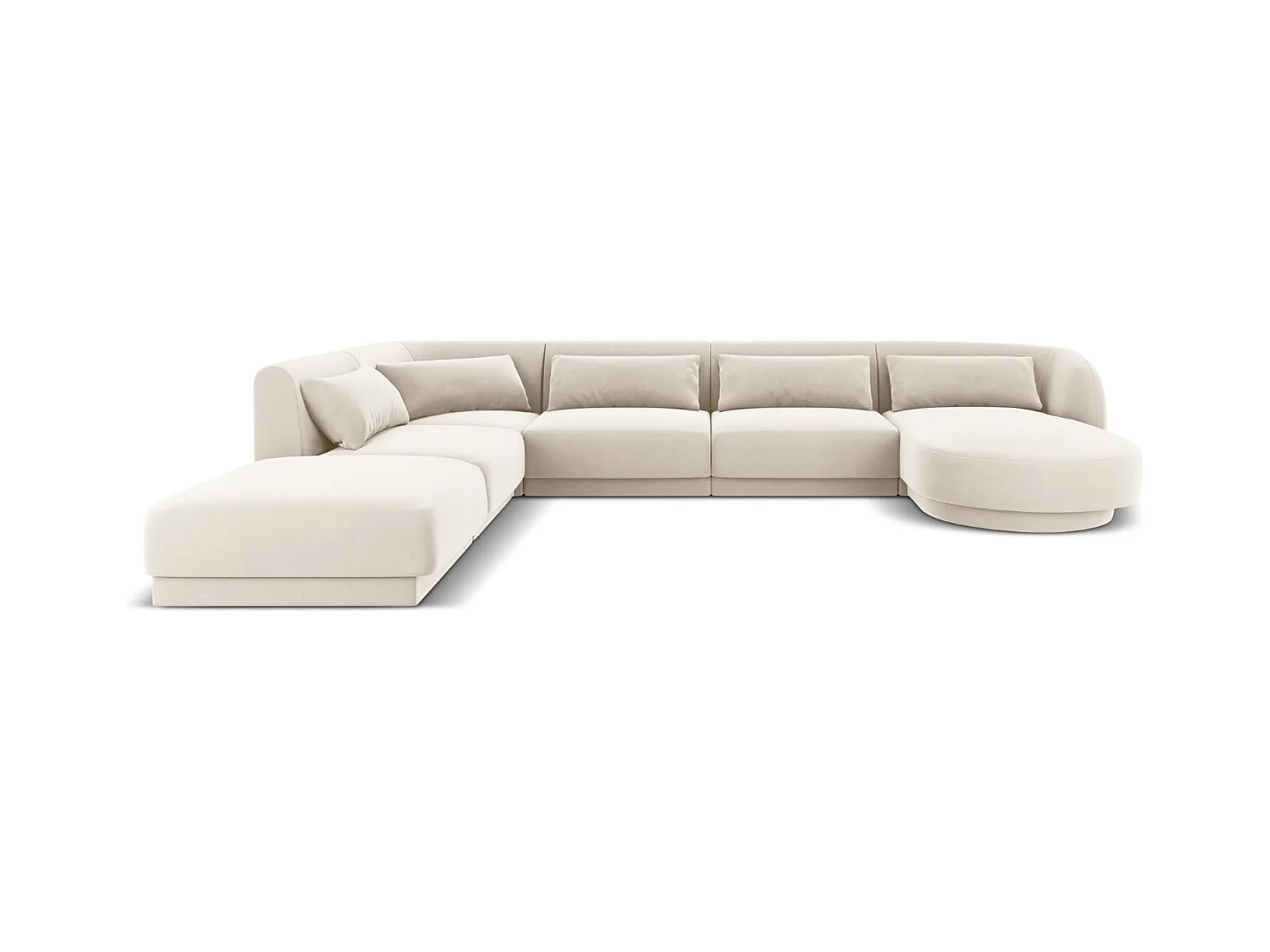 Cosmopolitan Design - Canapé d'angle gauche panoramique "Tulum" 6 places en velours beige clair - 330x255x70cm