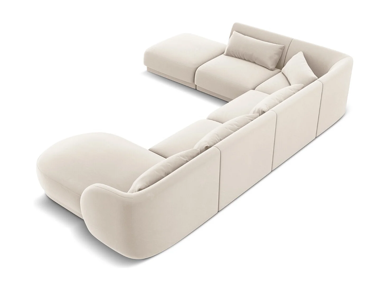 Cosmopolitan Design - Canapé d'angle gauche panoramique "Tulum" 6 places en velours beige clair - 330x255x70cm