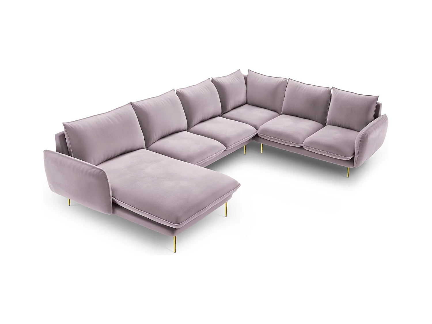 Cosmopolitan Design - Canapé d'angle droit panoramique "Vienna" 7 places en velours lavande - 330x235x95cm
