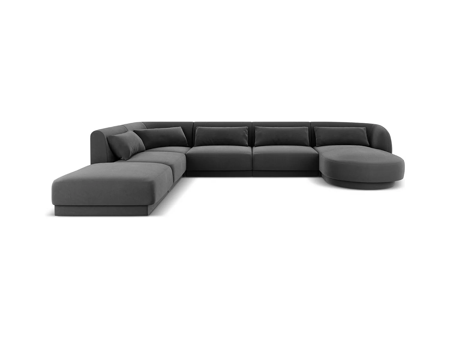 Cosmopolitan Design - Panoramische hoekbank links "Tulum" 6 zitplaatsen, Flueel, Grijs - 330x255x70cm