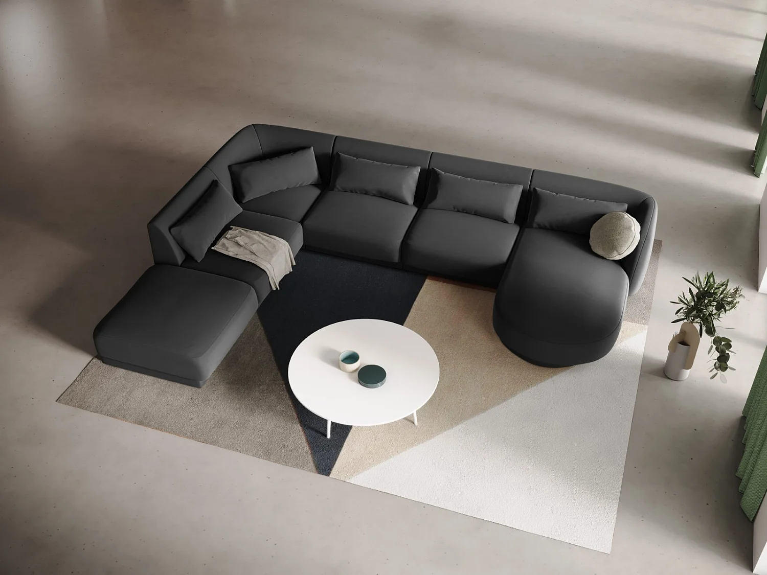 Cosmopolitan Design - Canapé d'angle gauche panoramique "Tulum" 6 places en velours gris - 330x255x70cm