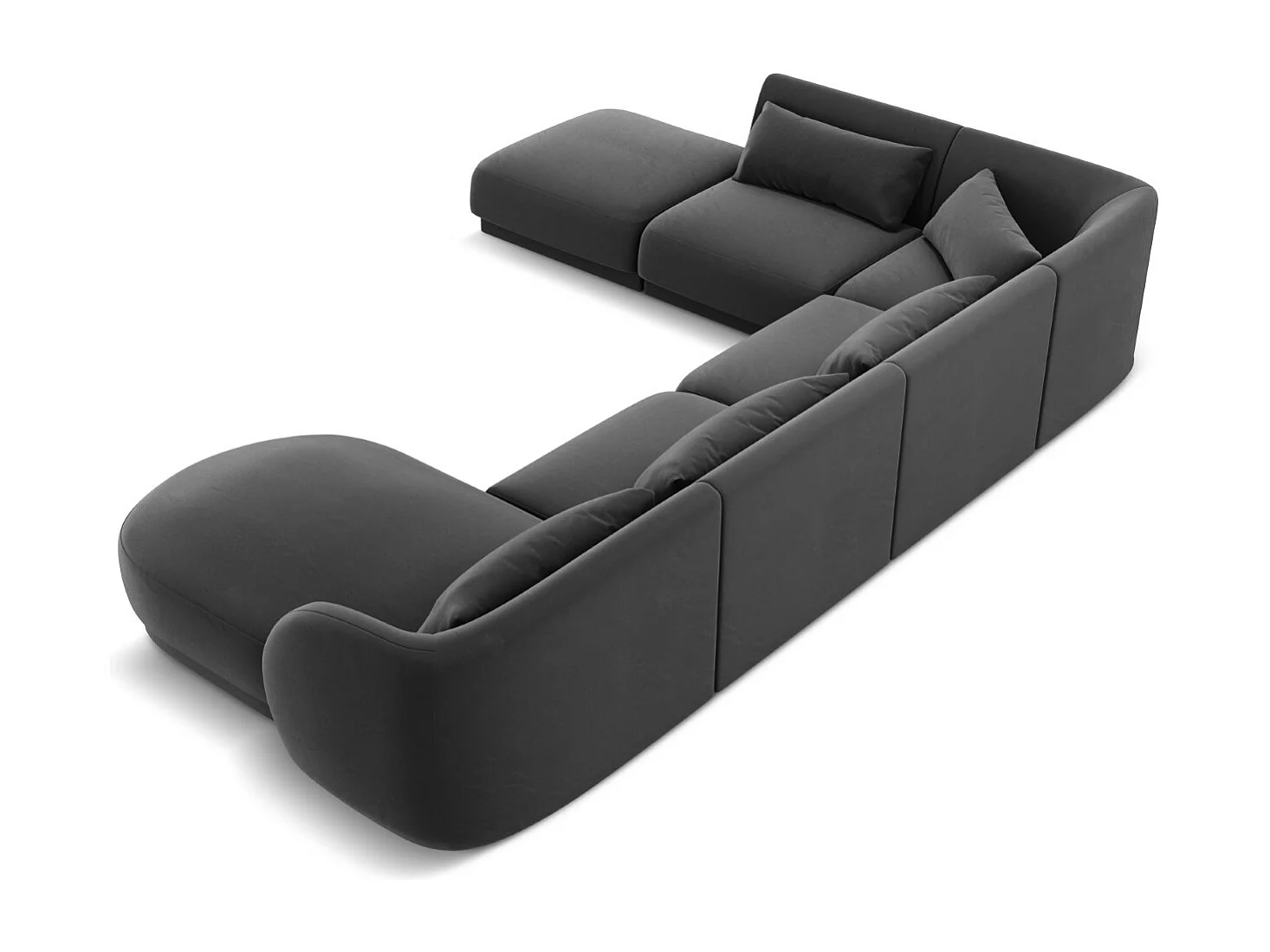 Cosmopolitan Design - Canapé d'angle gauche panoramique "Tulum" 6 places en velours gris - 330x255x70cm