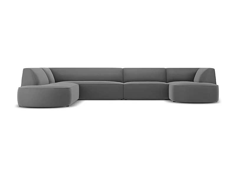 CXL by Christian Lacroix - Canapé d'angle gauche panoramique "Charles" 7 places en velours gris foncé - 366x273x69cm