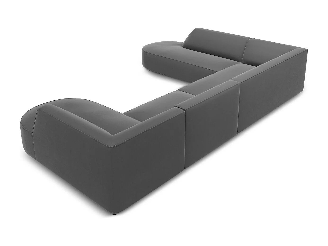 CXL by Christian Lacroix - Canapé d'angle gauche panoramique "Charles" 7 places en velours gris foncé - 366x273x69cm