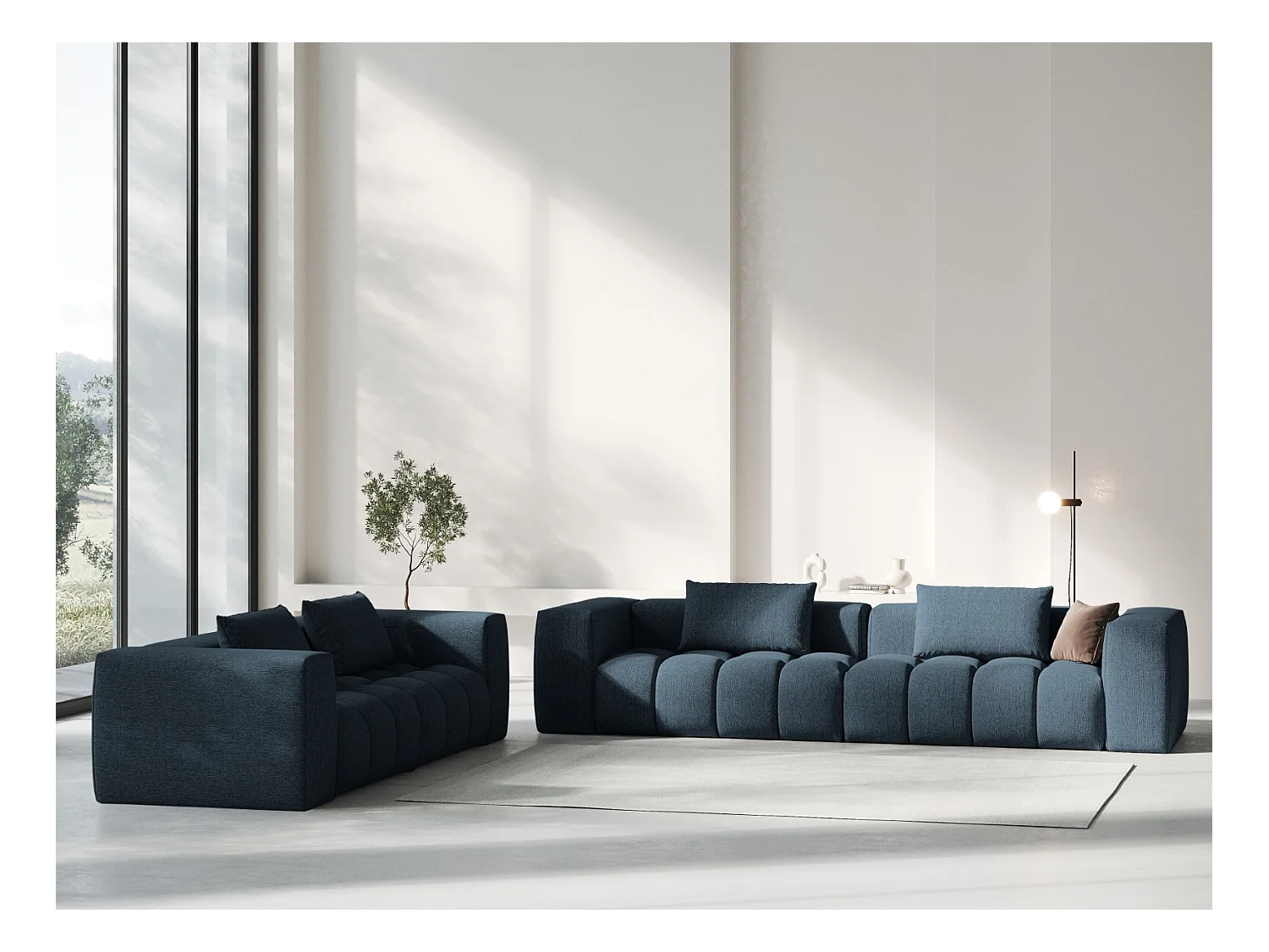 CXL by Christian Lacroix - Canapé modulable "Lorella" 3 places en tissu structurel bleu foncé - 230x85x70cm