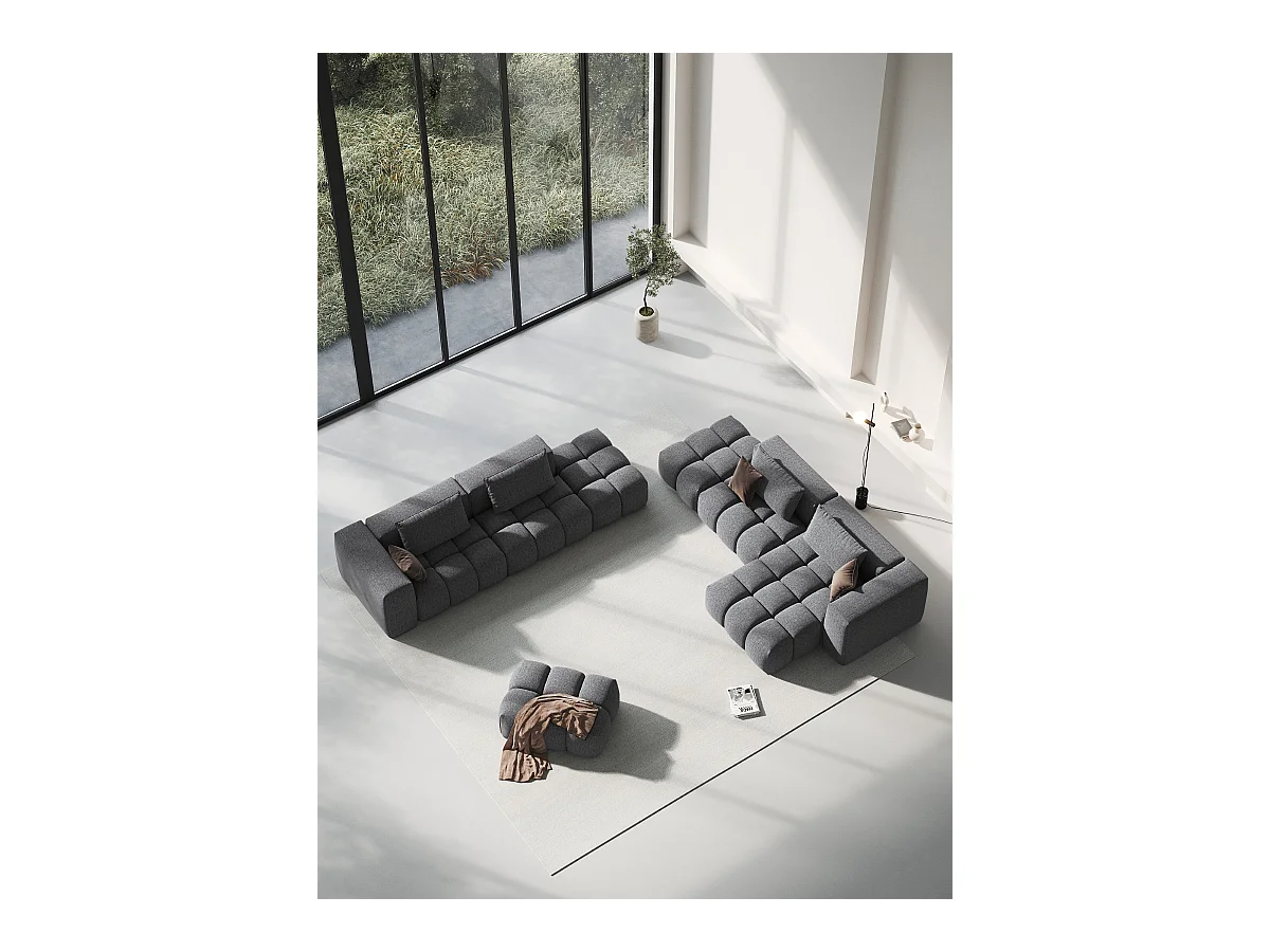 CXL by Christian Lacroix - Canapé d'angle droit modulable "Lorella" 4 places en tissu structurel gris - 265x145x70cm