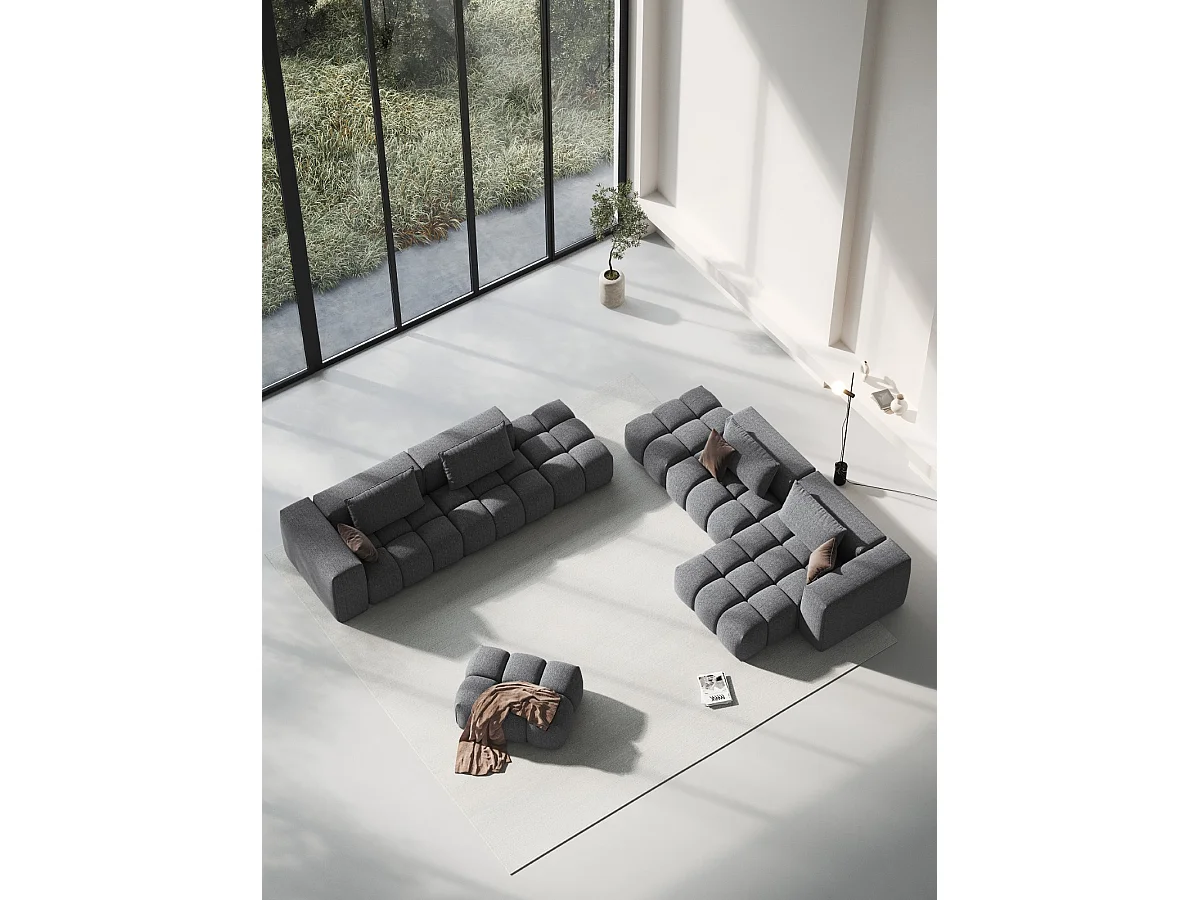 CXL by Christian Lacroix - Canapé d'angle droit modulable "Lorella" 4 places en tissu structurel gris - 265x145x70cm