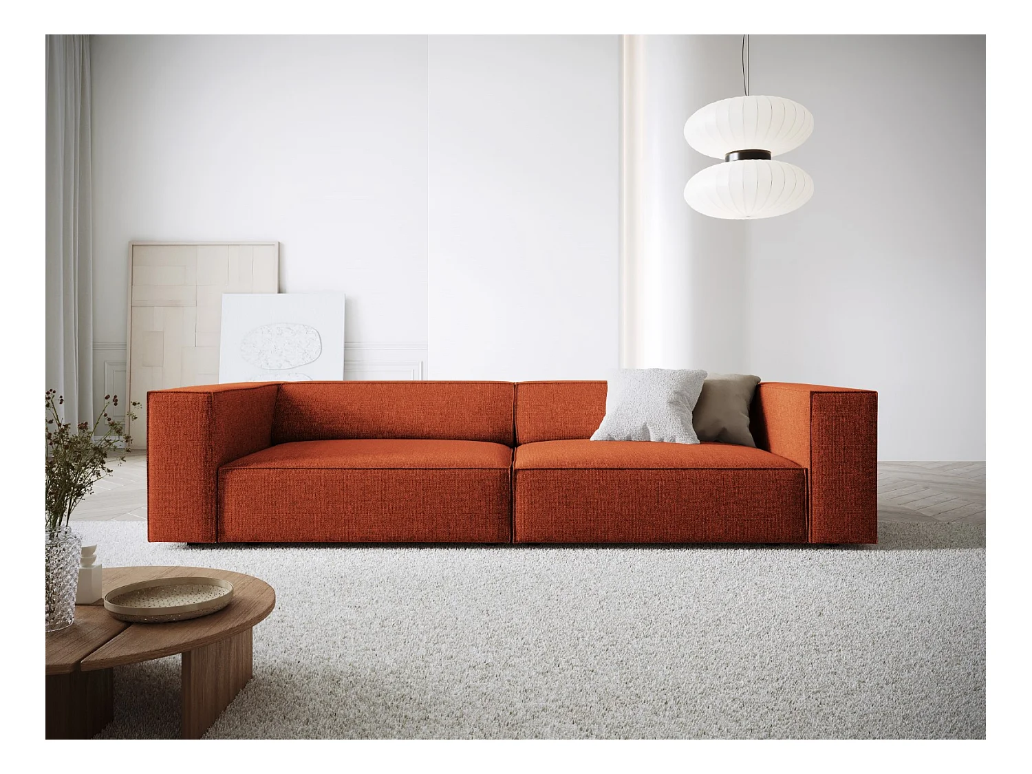 Cosmopolitan Design - Sofá "Arendal" 4 plazas de tejido chenilla terracota - 244x102x70cm