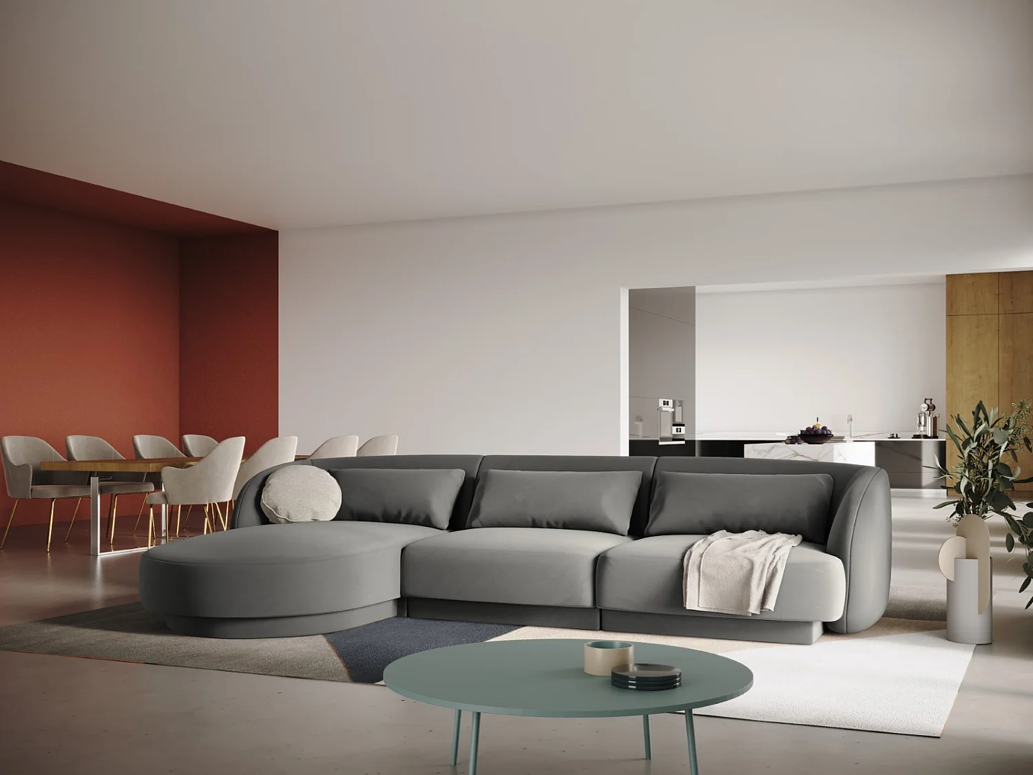 Cosmopolitan Design - Canapé d'angle gauche "Tulum" 4 places en velours gris clair - 255x156x70cm