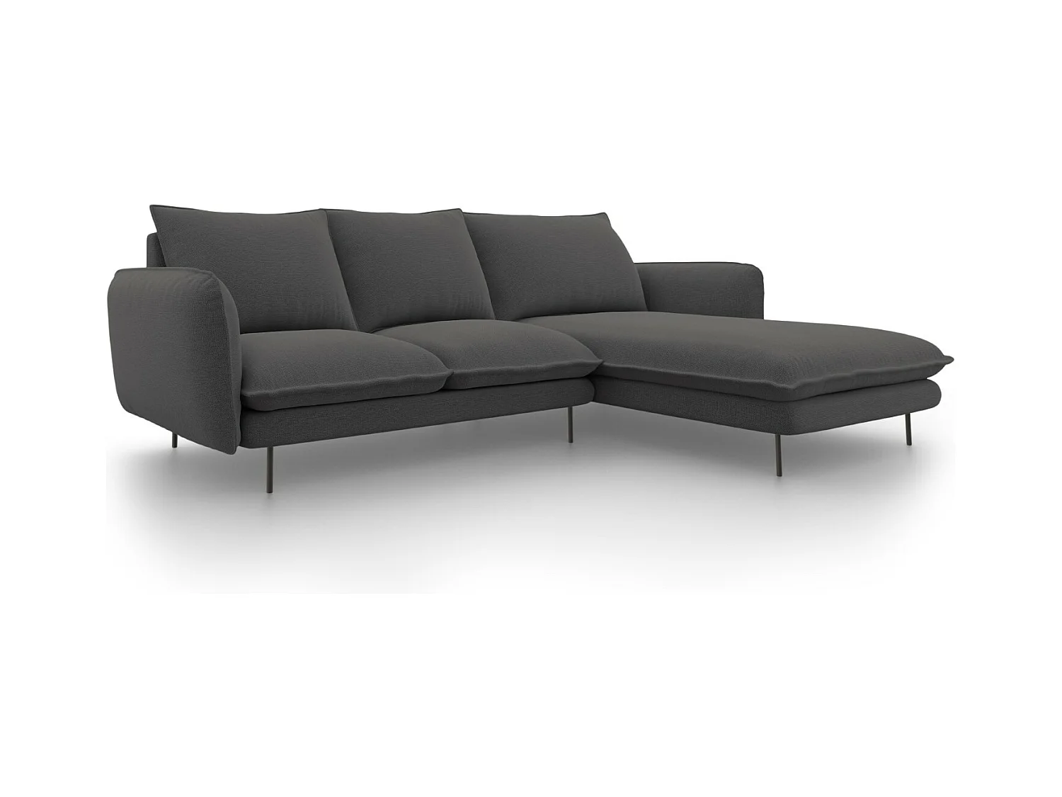 Cosmopolitan Design - Rechter hoekbank "Vienna" 5 zitplaatsen, Structurele stof, Donkergrijs - 255x170x95cm