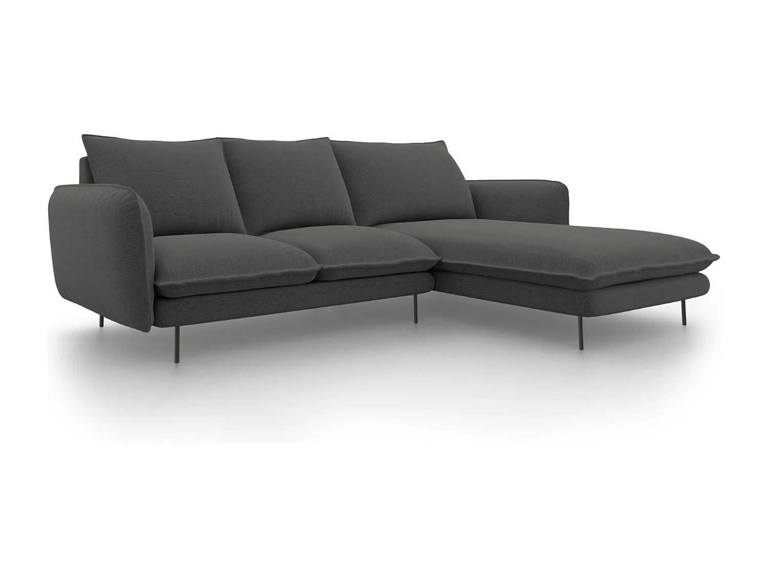 Cosmopolitan Design - Sofá de canto direito "Vienna" 5 lugares em tecido estrutural cinza escuro - 255x170x95cm