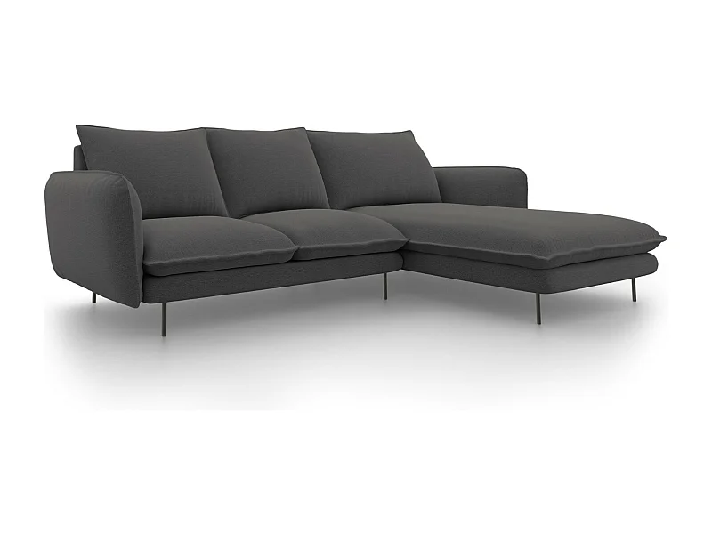 Cosmopolitan Design - Divano angolare destro "Vienna" 5 posti in tessuto strutturato grigio scuro - 255x170x95cm