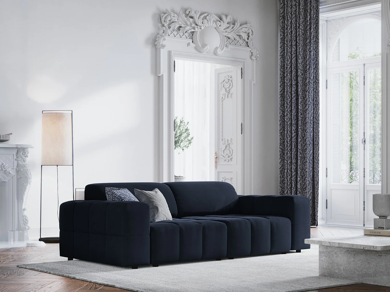CXL by Christian Lacroix - 3-Sitzer Sofa "Luc" Sitzer aus Samt dunkelblau - 204x102x70cm