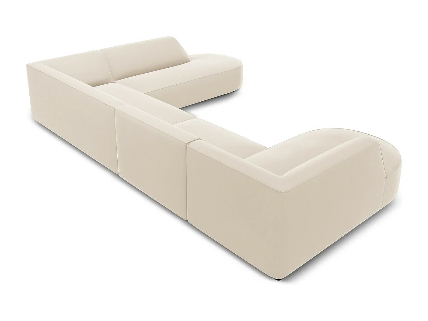 CXL by Christian Lacroix - Sofá de canto direito panorâmico "Charles" 7 lugares em veludo bege - 366x273x69cm