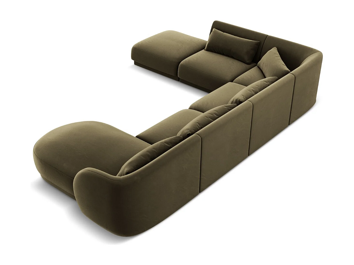 Cosmopolitan Design - Sofá esquinero panorámico izquierdo "Tulum" 6 plazas de terciopelo verde - 330x255x70cm