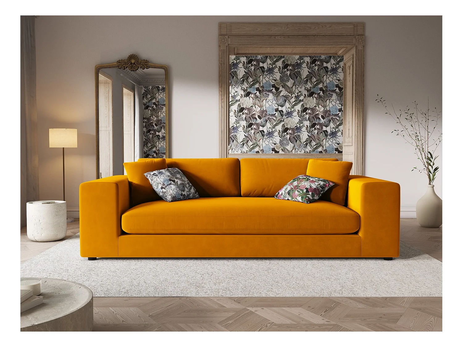 CXL by Christian Lacroix - Canapé "Tendance" 4 places en velours or - 262x122x72cm