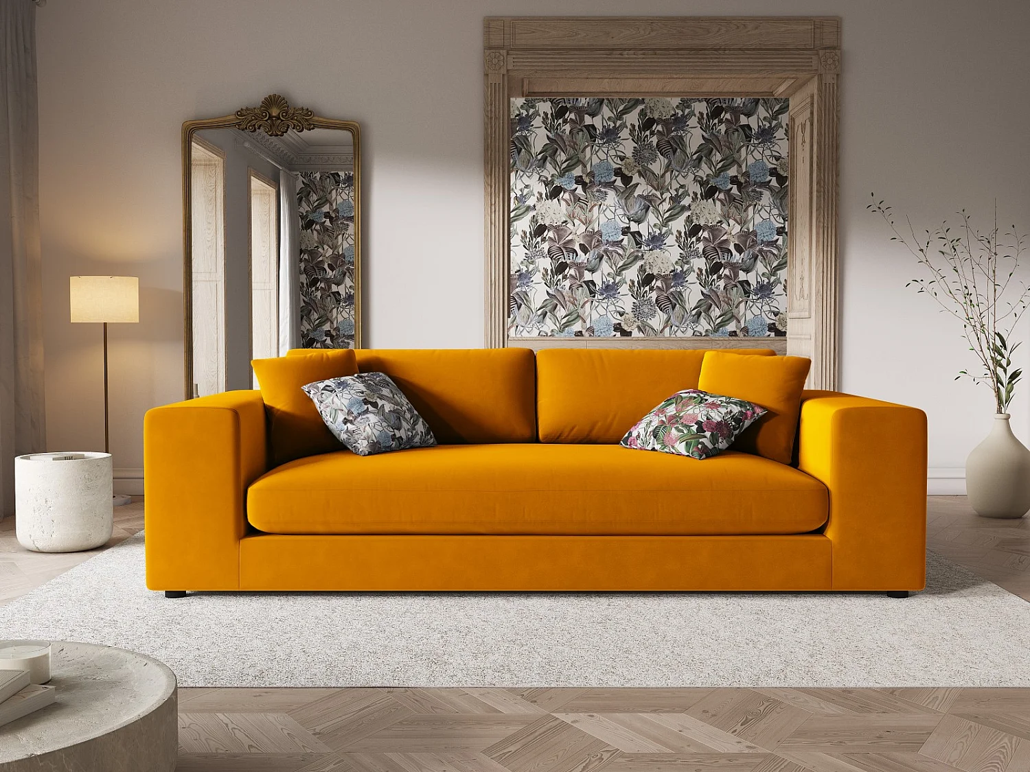 CXL by Christian Lacroix - Sofá "Tendance" 4 lugares em veludo dourado - 262x122x72cm