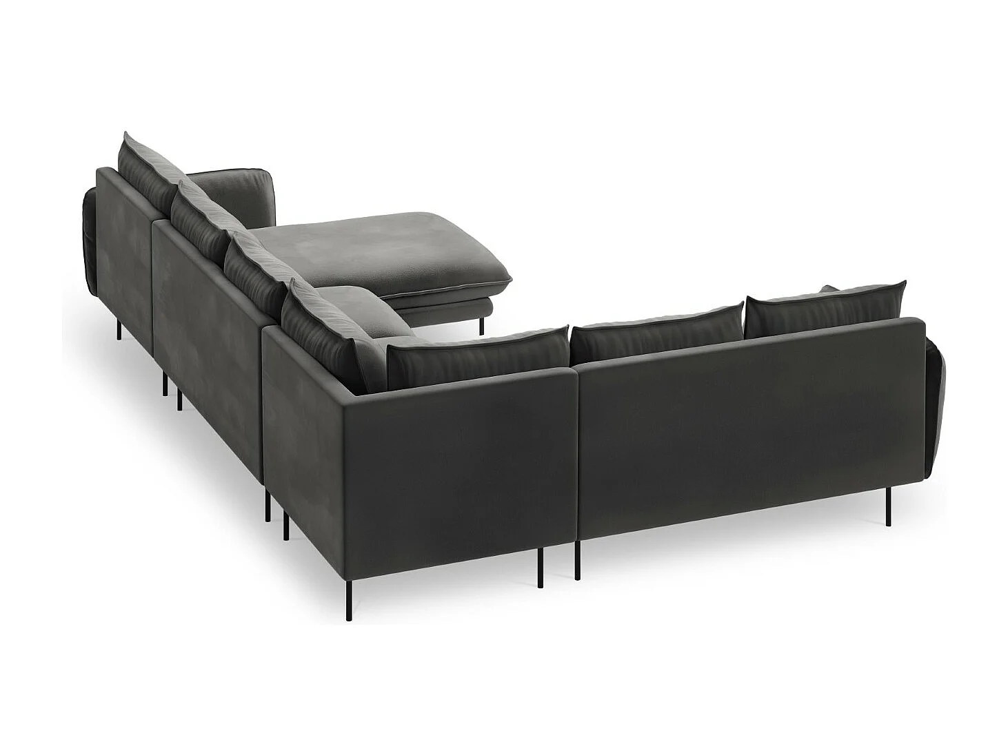 Cosmopolitan Design - Divano panoramico sinistro "Vienna" 7 posti in velluto grigio - 330x235x95cm