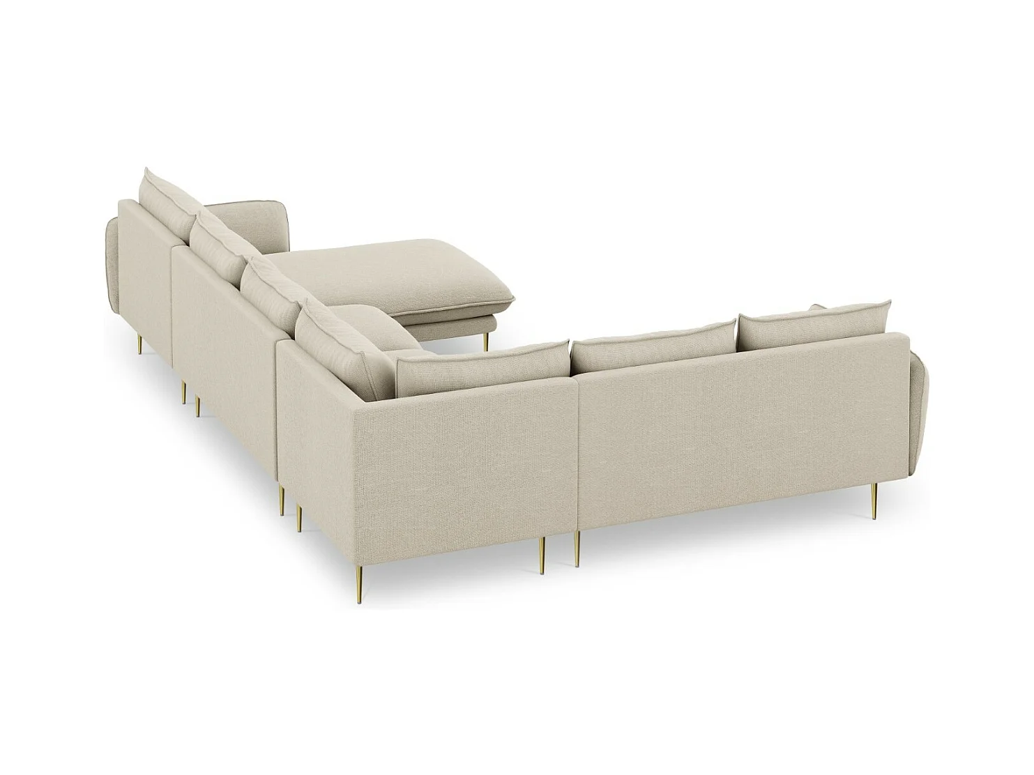 Cosmopolitan Design - Divano panoramico sinistro "Vienna" 7 posti in tessuto strutturato beige - 330x235x95cm