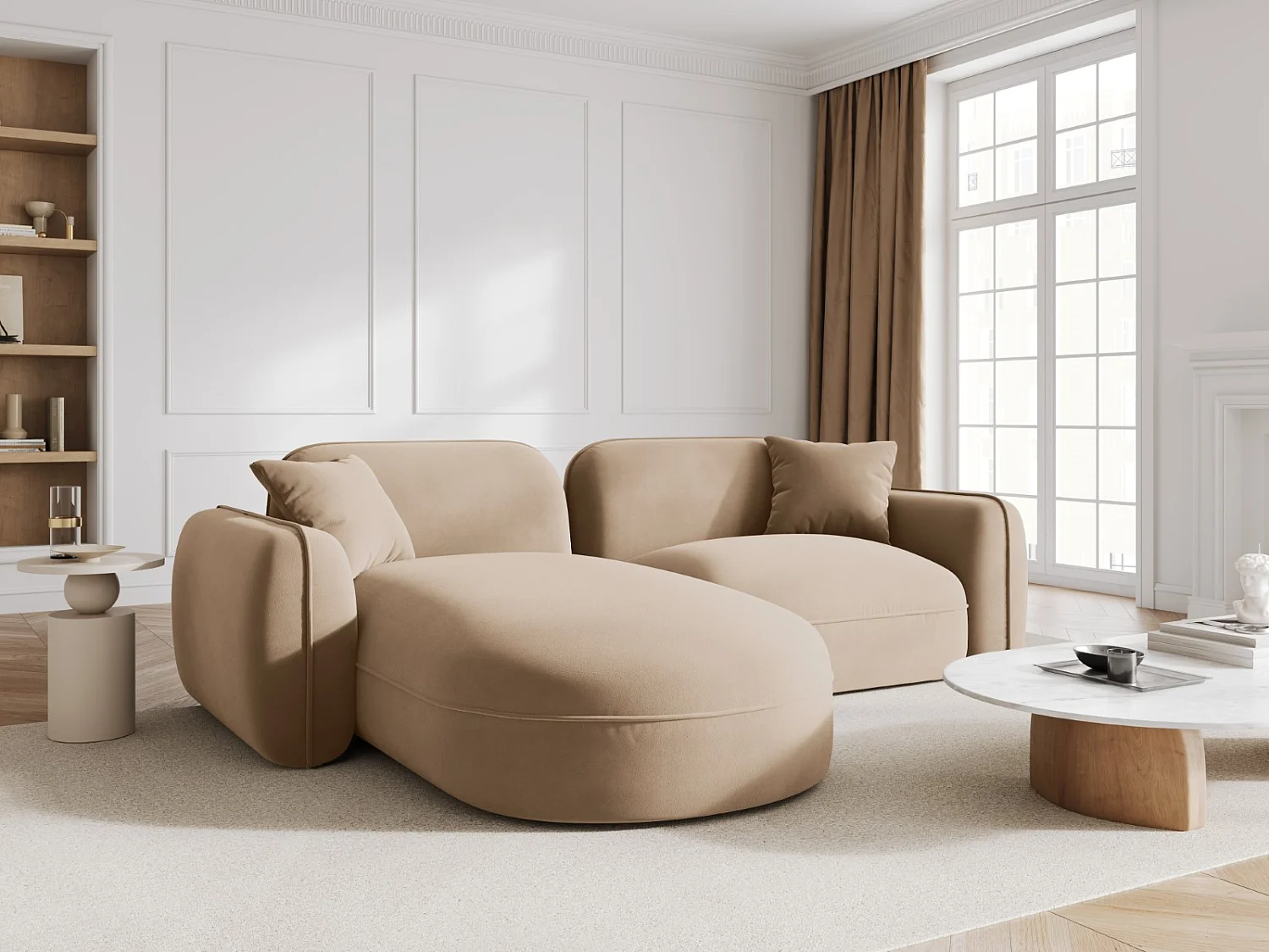 CXL by Christian Lacroix - Sofá modular de canto esquerdo "Lucien" 3 lugares em veludo areia - 230x165x70cm