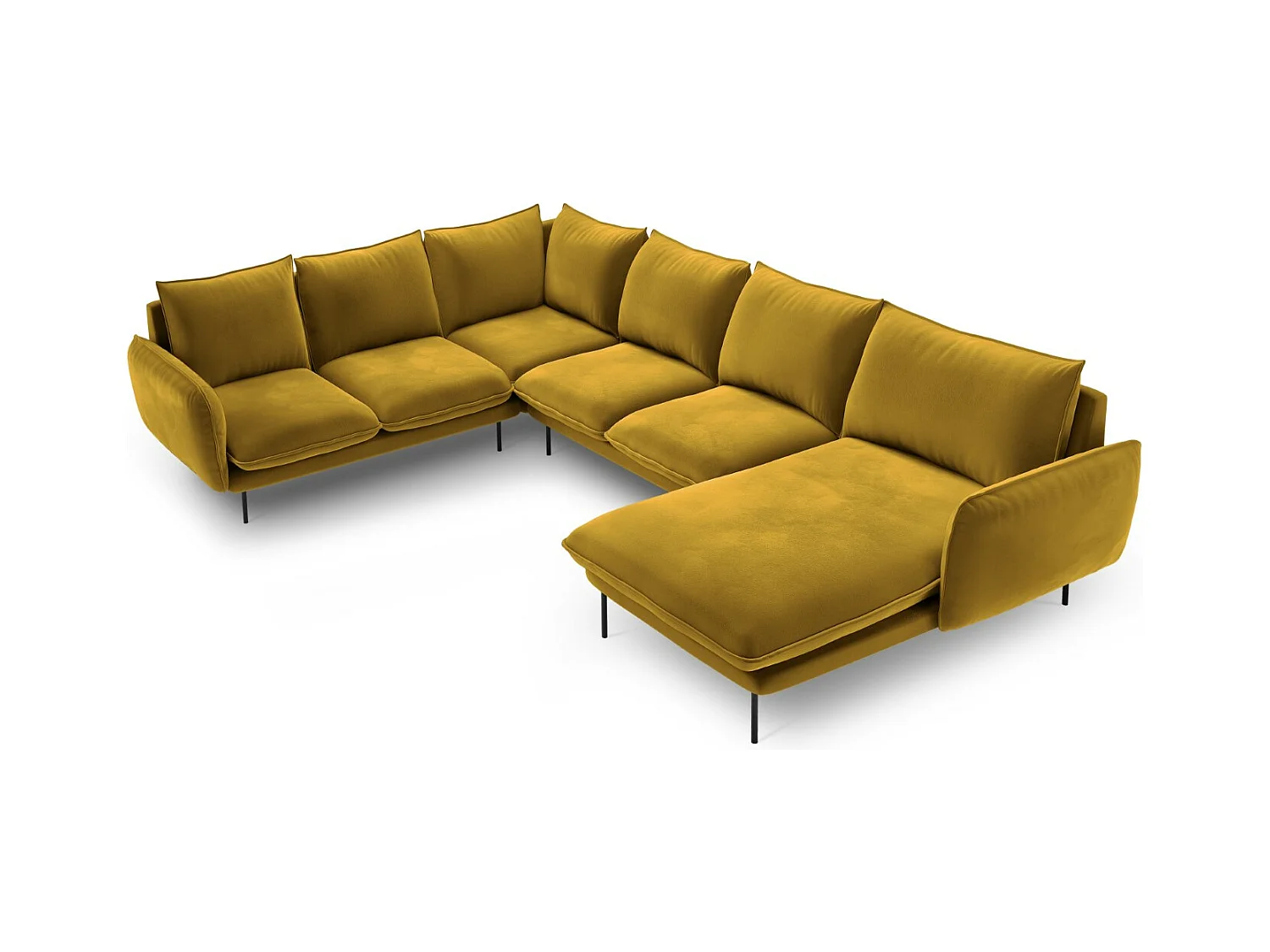 Cosmopolitan Design - Canapé d'angle gauche panoramique "Vienna" 7 places en velours jaune - 330x235x95cm