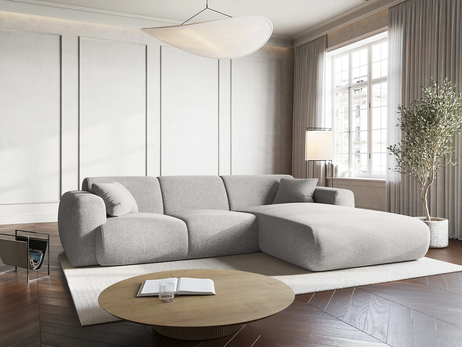 Cosmopolitan Design - 4-Sitzer Ecksofa rechts "Nolio" aus Chenille-Stoff hellgrau - 260x170x72cm