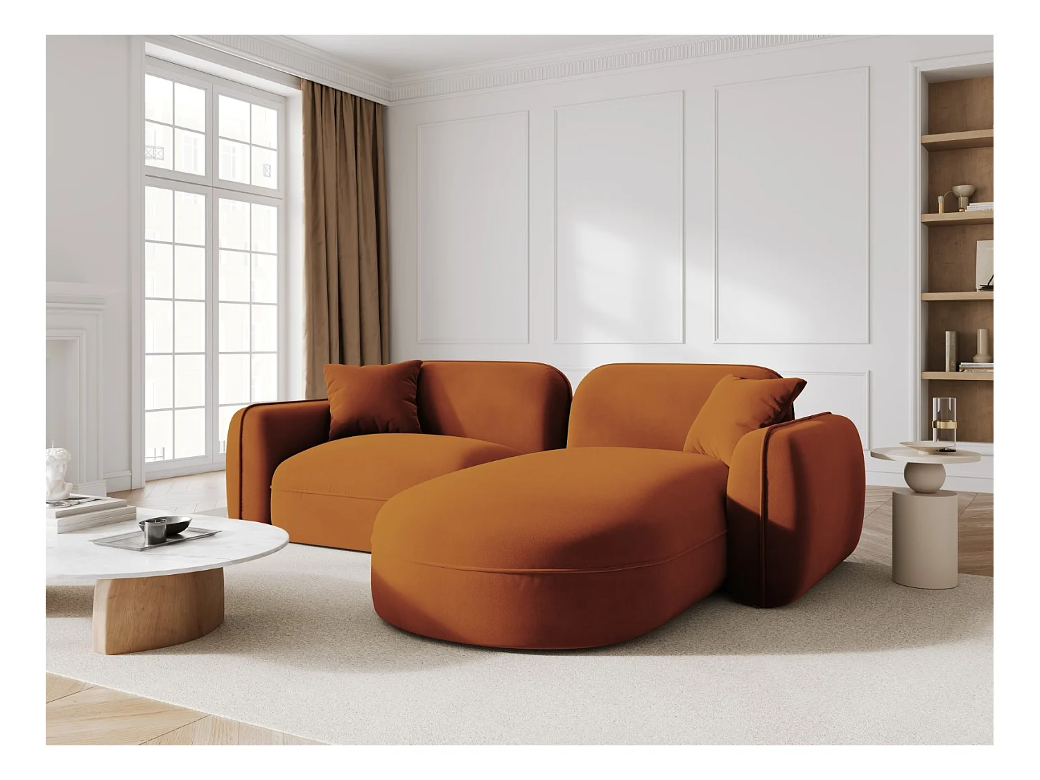 CXL by Christian Lacroix - Canapé d'angle droit modulable "Lucien" 3 places en velours terracotta - 230x165x70cm