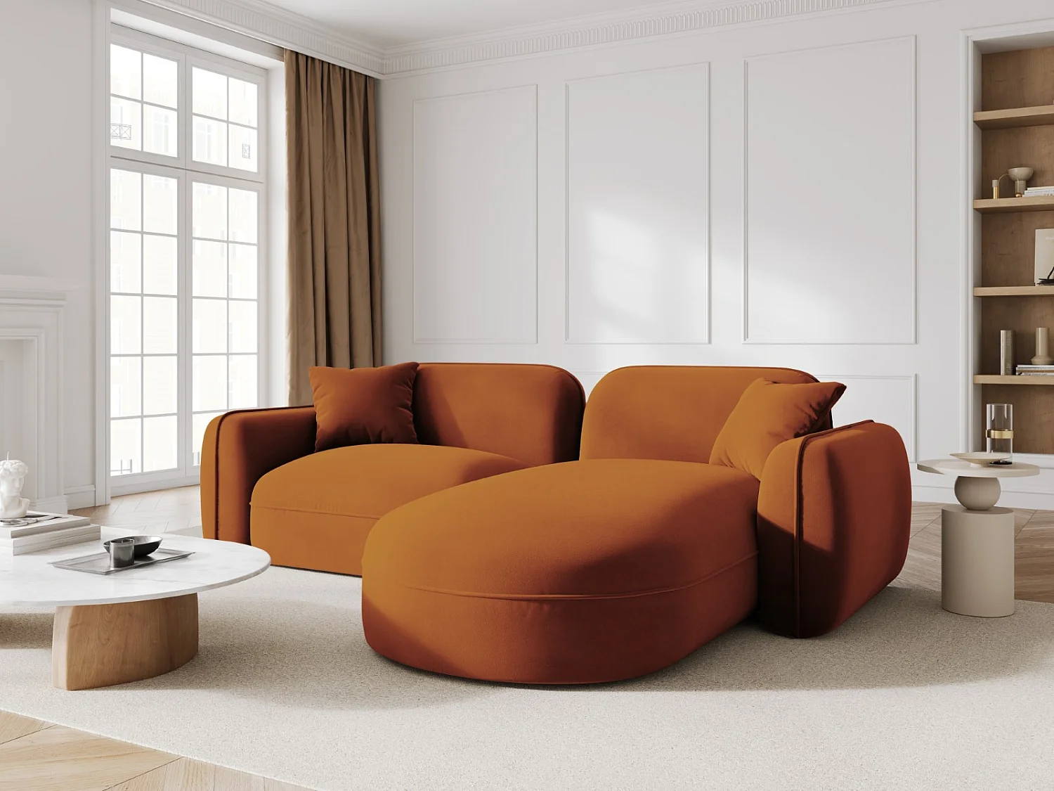 CXL by Christian Lacroix - Sofá modular de canto direito "Lucien" 3 lugares em veludo terracota - 230x165x70cm