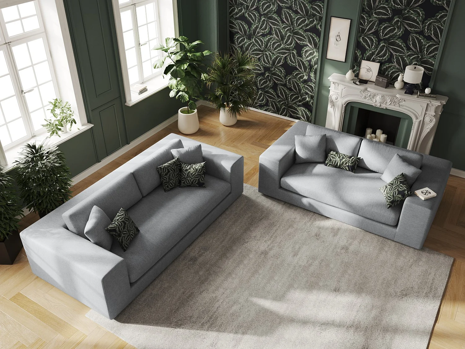 CXL by Christian Lacroix - Sofá "Tendance" 3 lugares em tecido estrutural cinza claro - 220x122x72cm