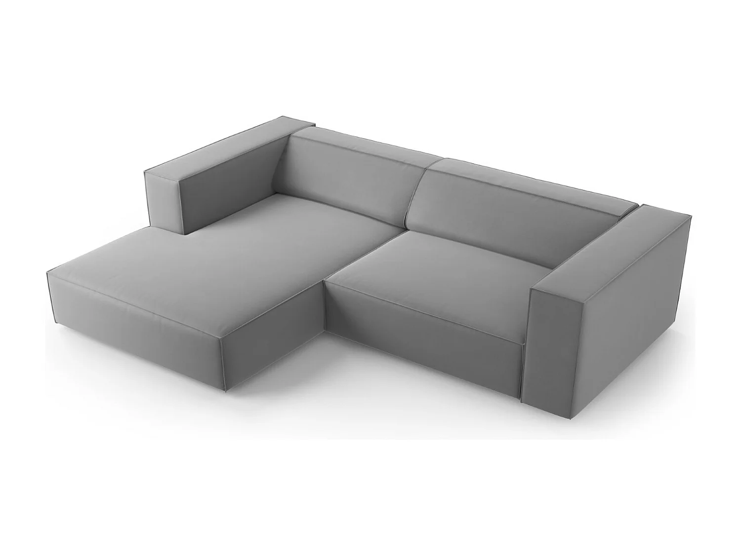 Cosmopolitan Design - Sofá de canto esquerdo "Arendal" 3 lugares em veludo cinza claro - 224x166x70cm