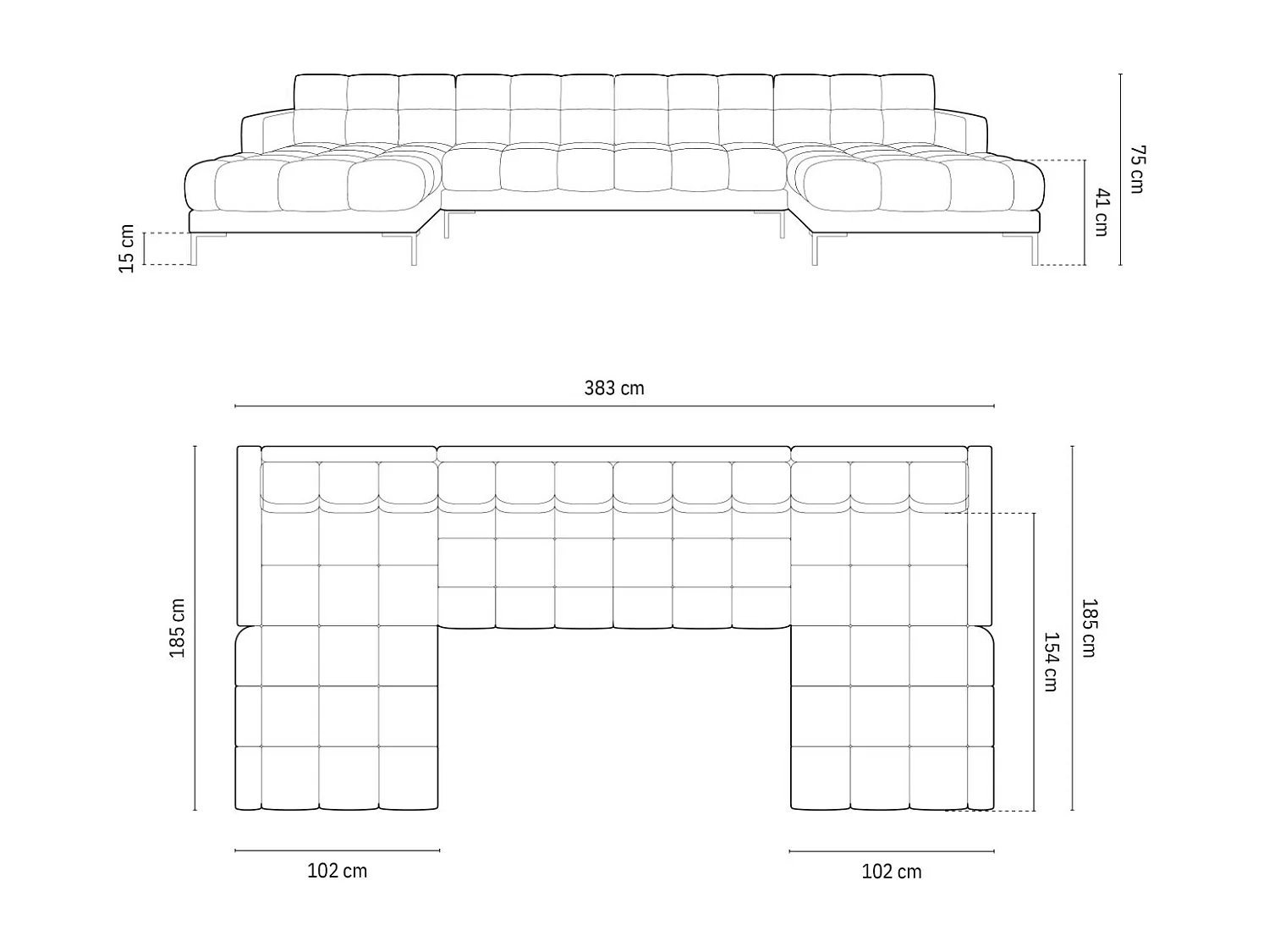 Cosmopolitan Design - Sofá panorámico "Bali" 7 plazas de terciopelo amarillo - 383x185x75cm