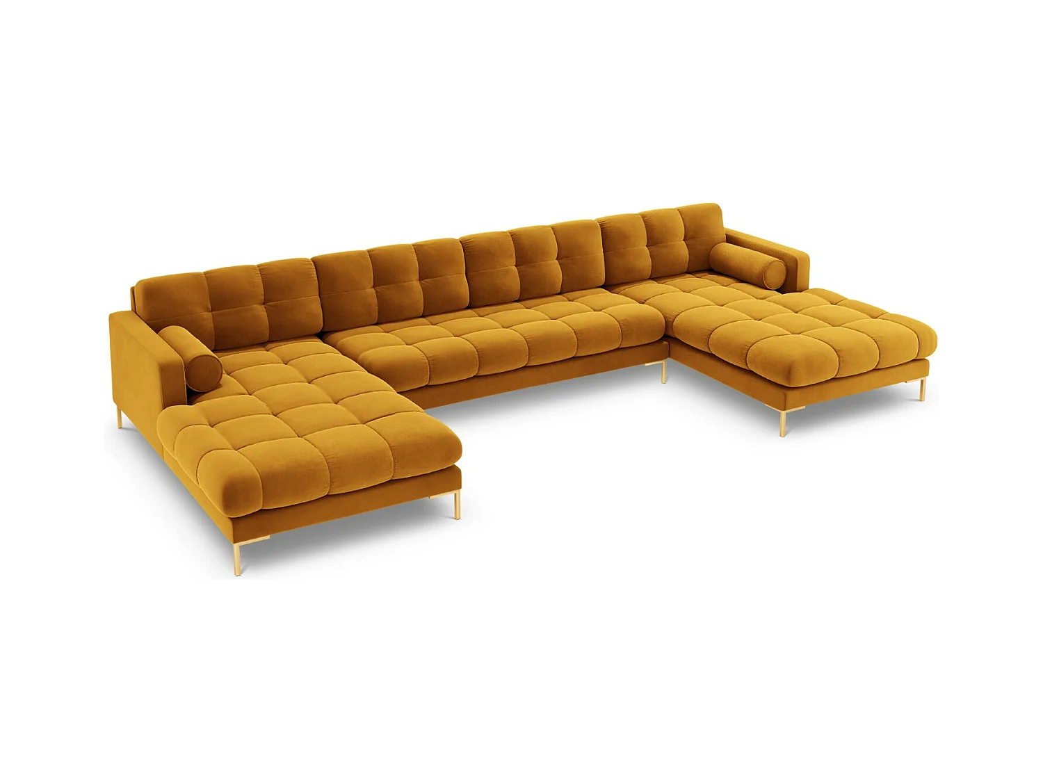 Cosmopolitan Design - Panoramische bank "Bali" 7 zitplaatsen, Flueel, GEEL - 383x185x75cm