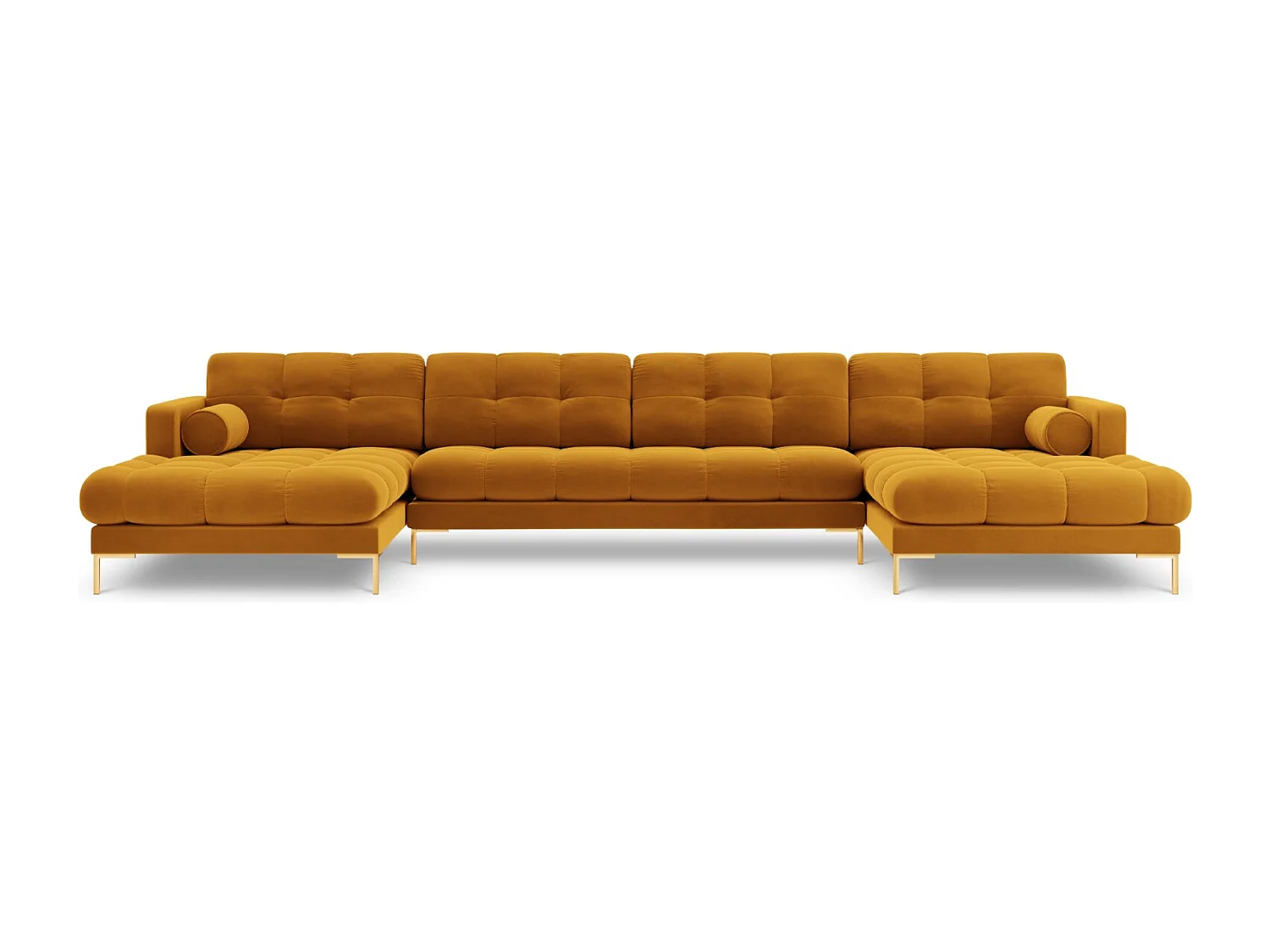 Cosmopolitan Design - Sofá panorâmico "Bali" 7 lugares em veludo amarelo - 383x185x75cm