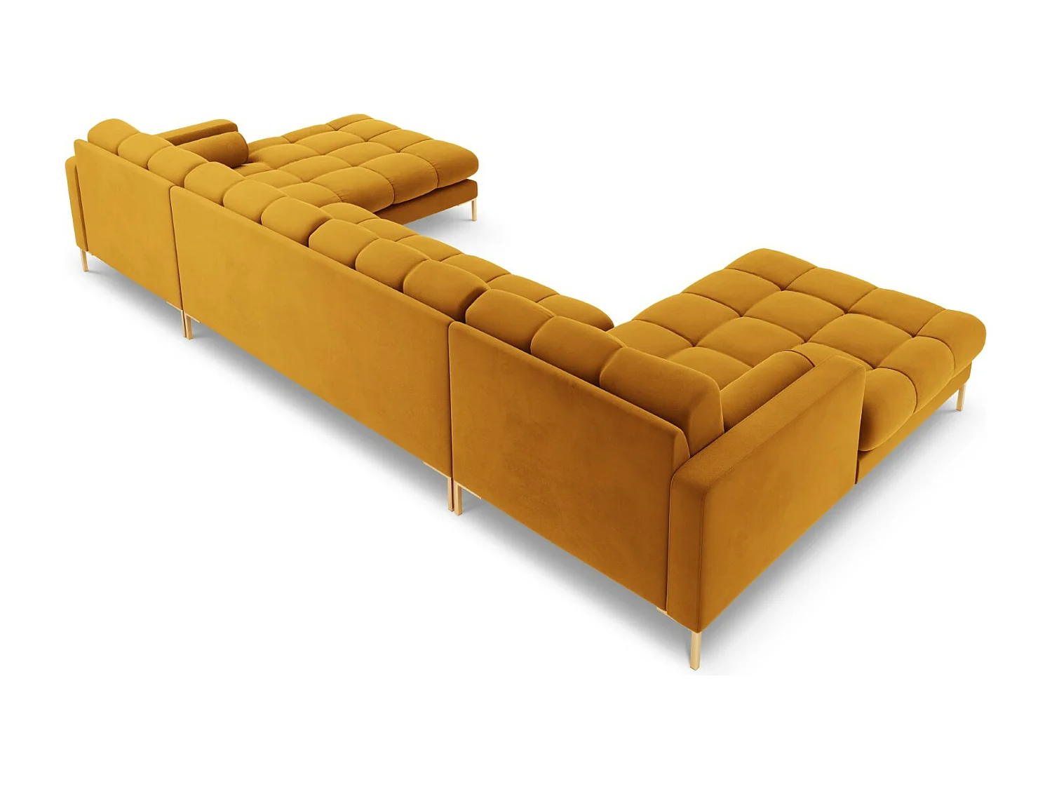 Cosmopolitan Design - Sofá panorâmico "Bali" 7 lugares em veludo amarelo - 383x185x75cm