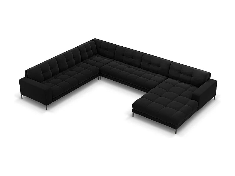 Cosmopolitan Design - Canapé d'angle gauche panoramique "Bali" 7 places en velours noir - 327x256x75cm