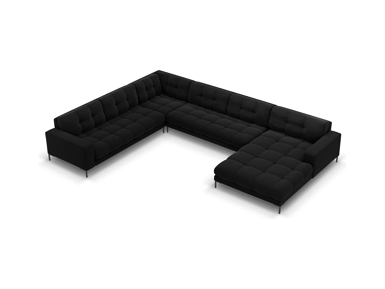 Cosmopolitan Design - Panoramische hoekbank links "Bali" 7 zitplaatsen, Flueel, Zwart - 327x256x75cm