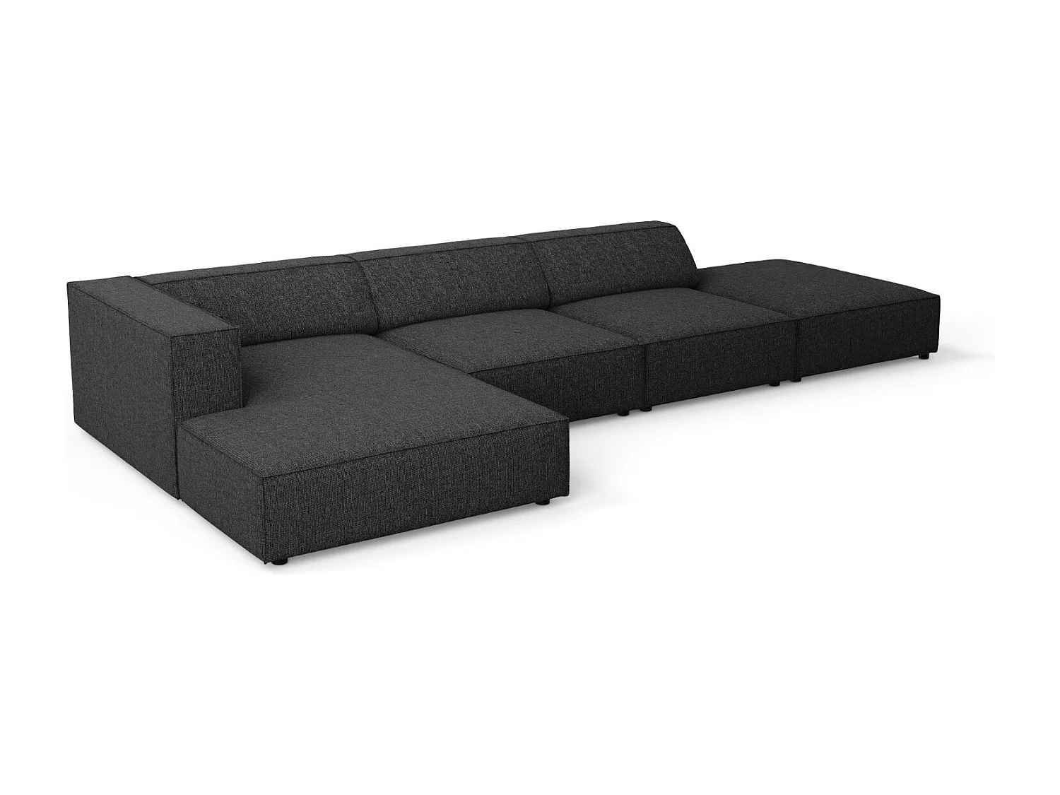 Cosmopolitan Design - Sofá de canto esquerdo "Arendal" 5 lugares em tecido chenille preto - 341x166x70cm